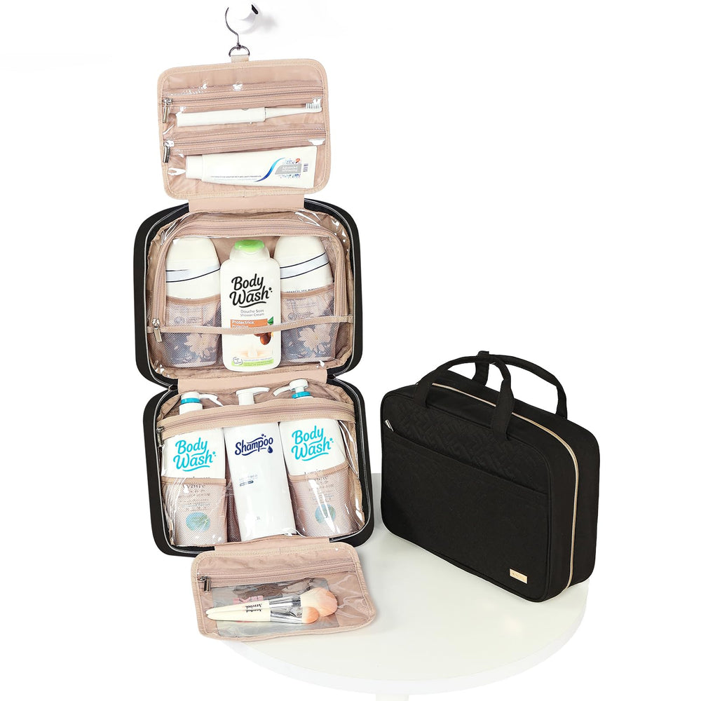 NISHEL travel toiletry bag zippered compartment providing secure storage for small items.