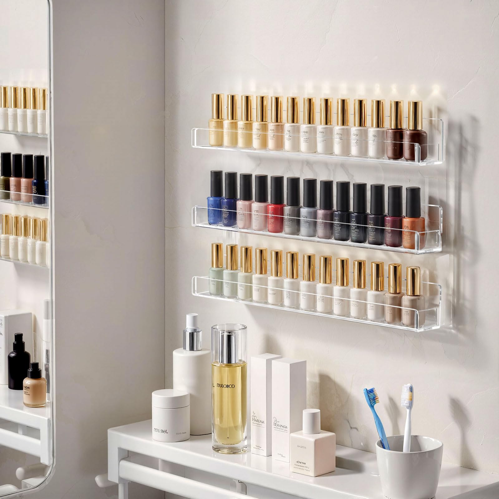 Six independent shelves allow flexible wall arrangement on NIUBEE display.