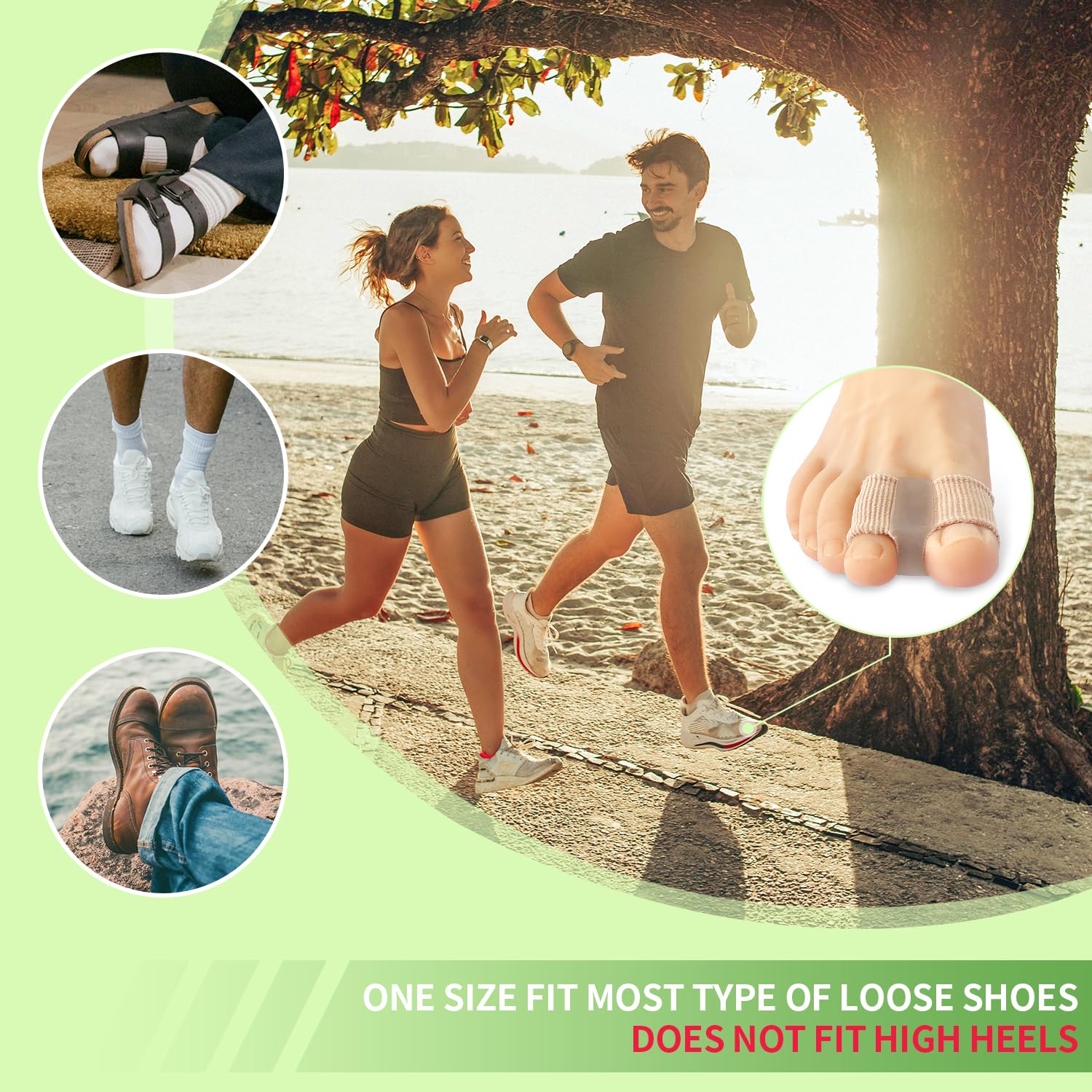 Niupiour toe spacer worn under socks for discreet daily toe support.