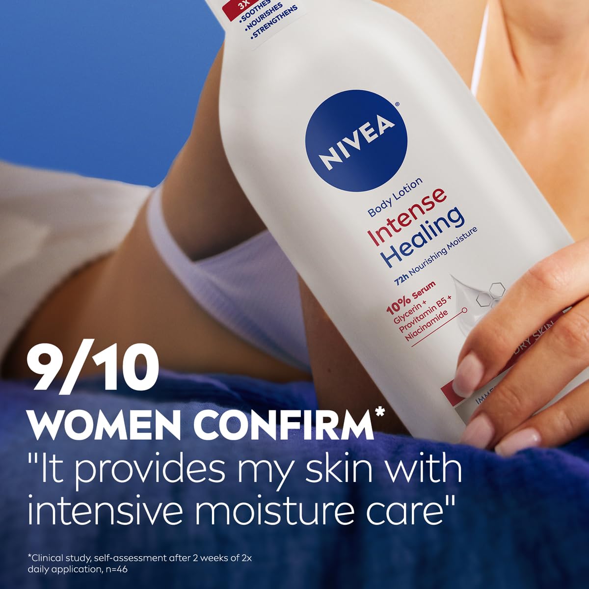 NIVEA Intense Healing alivia la incomodidad de la piel seca tras la ducha.