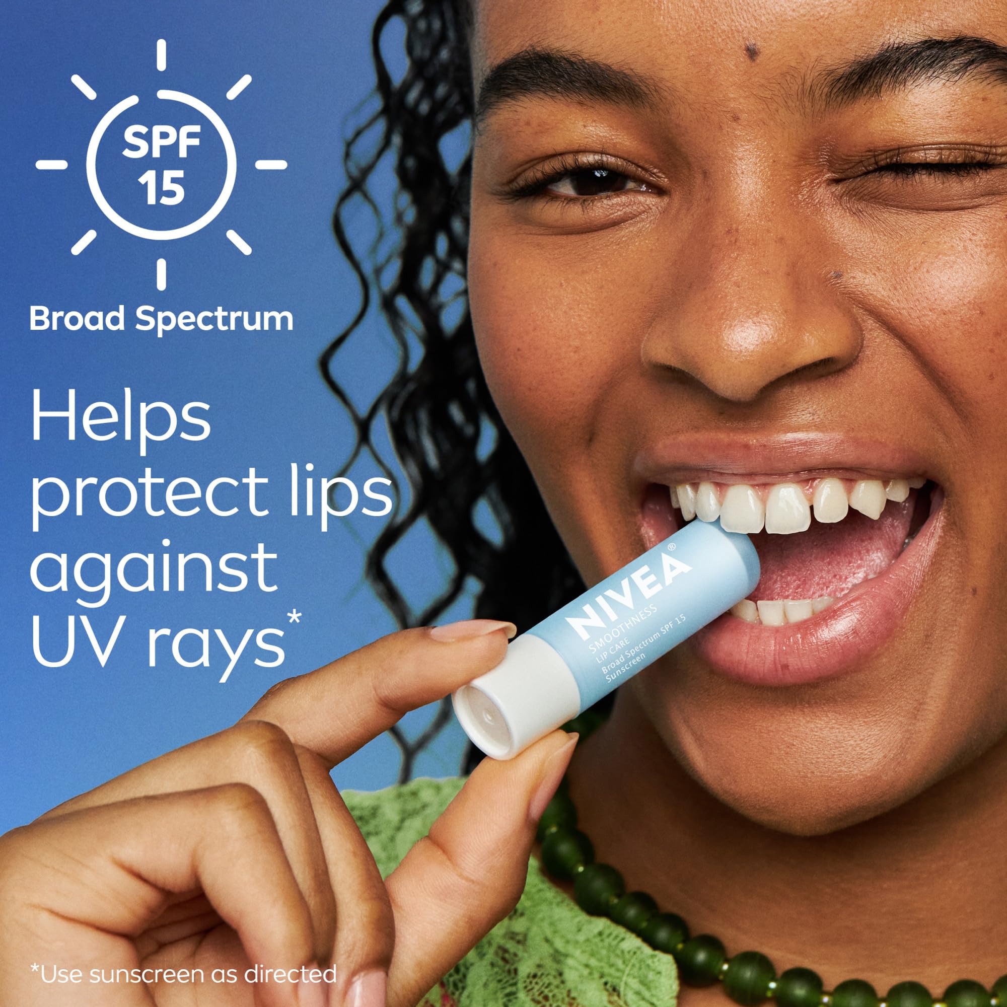 NIVEA balsamo labial protección UV SPF15 para labios sanos.