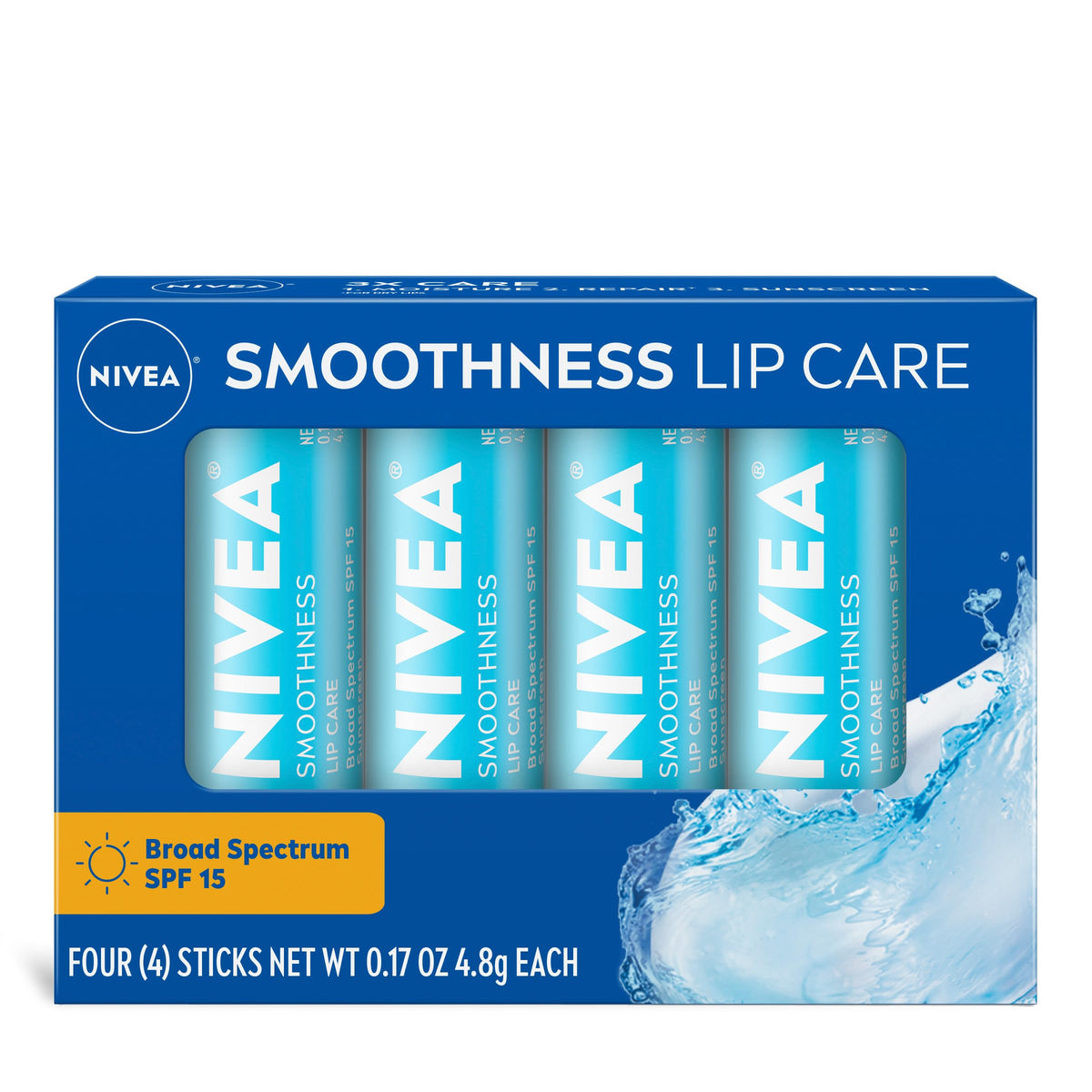 NIVEA balsamo labial SPF15, aplicación suave para protección solar diaria.