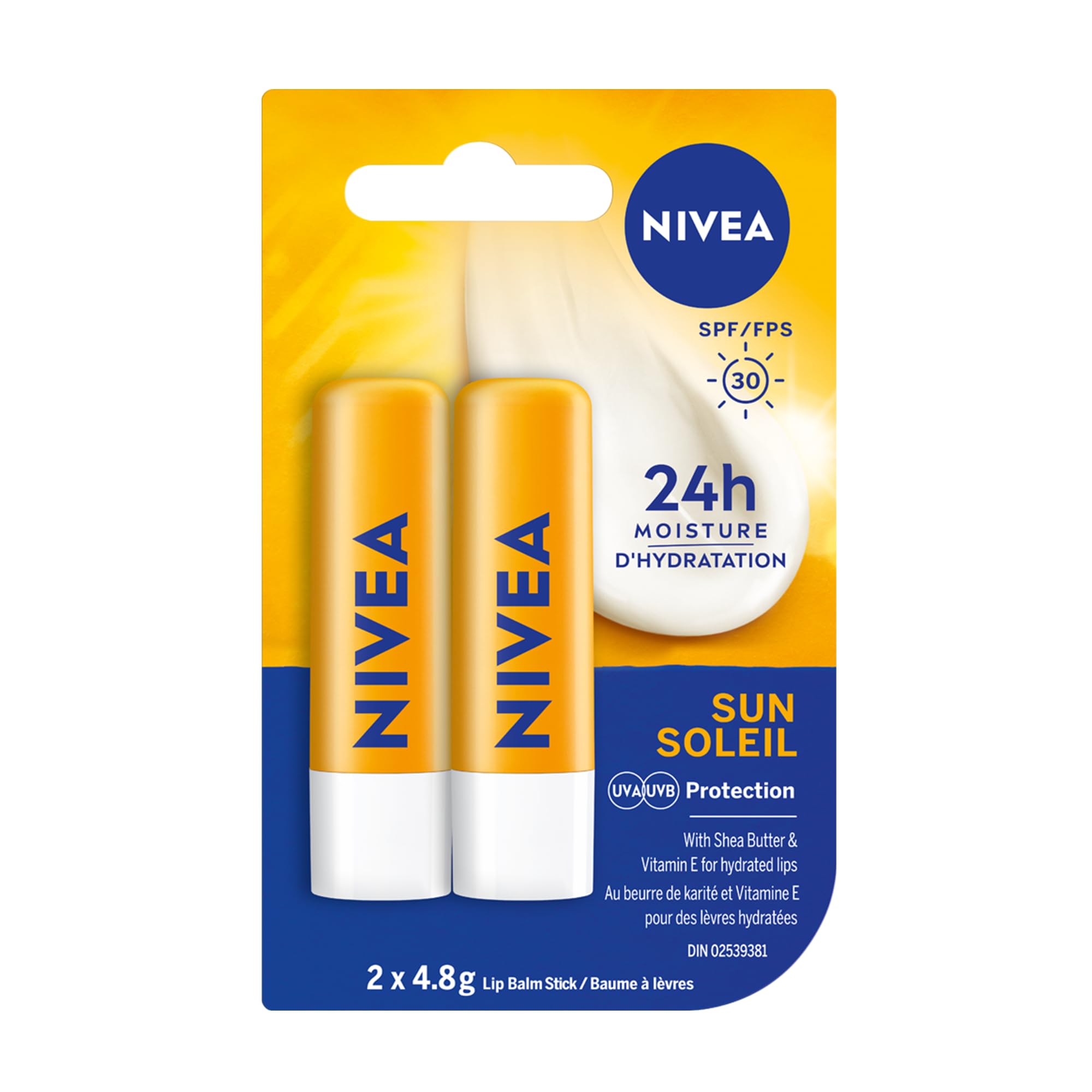 NIVEA bálsamo labial SPF30, pack dúo para protección solar de labios.
