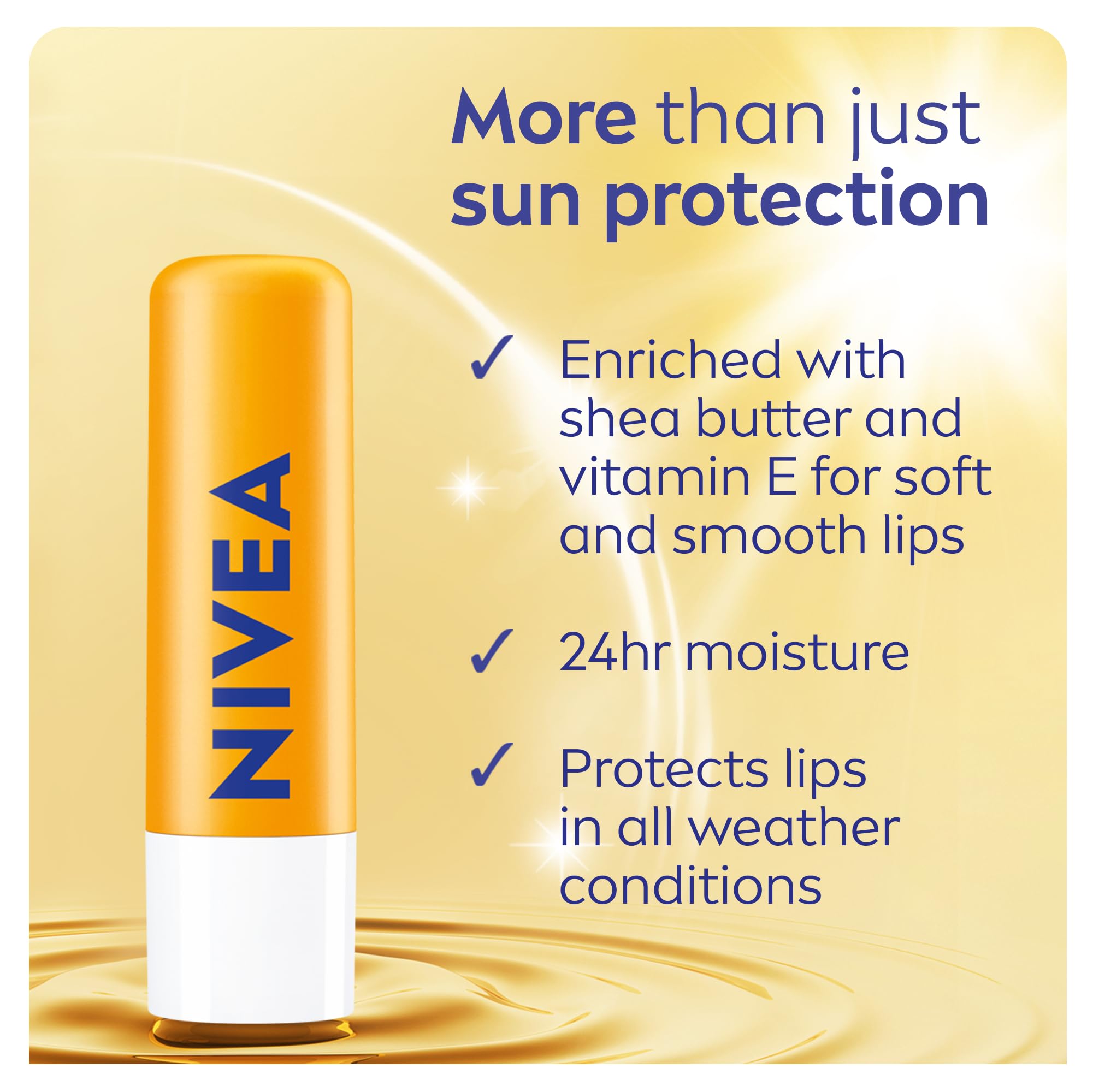 NIVEA bálsamo labial SPF30, aplicación suave para labios secos.