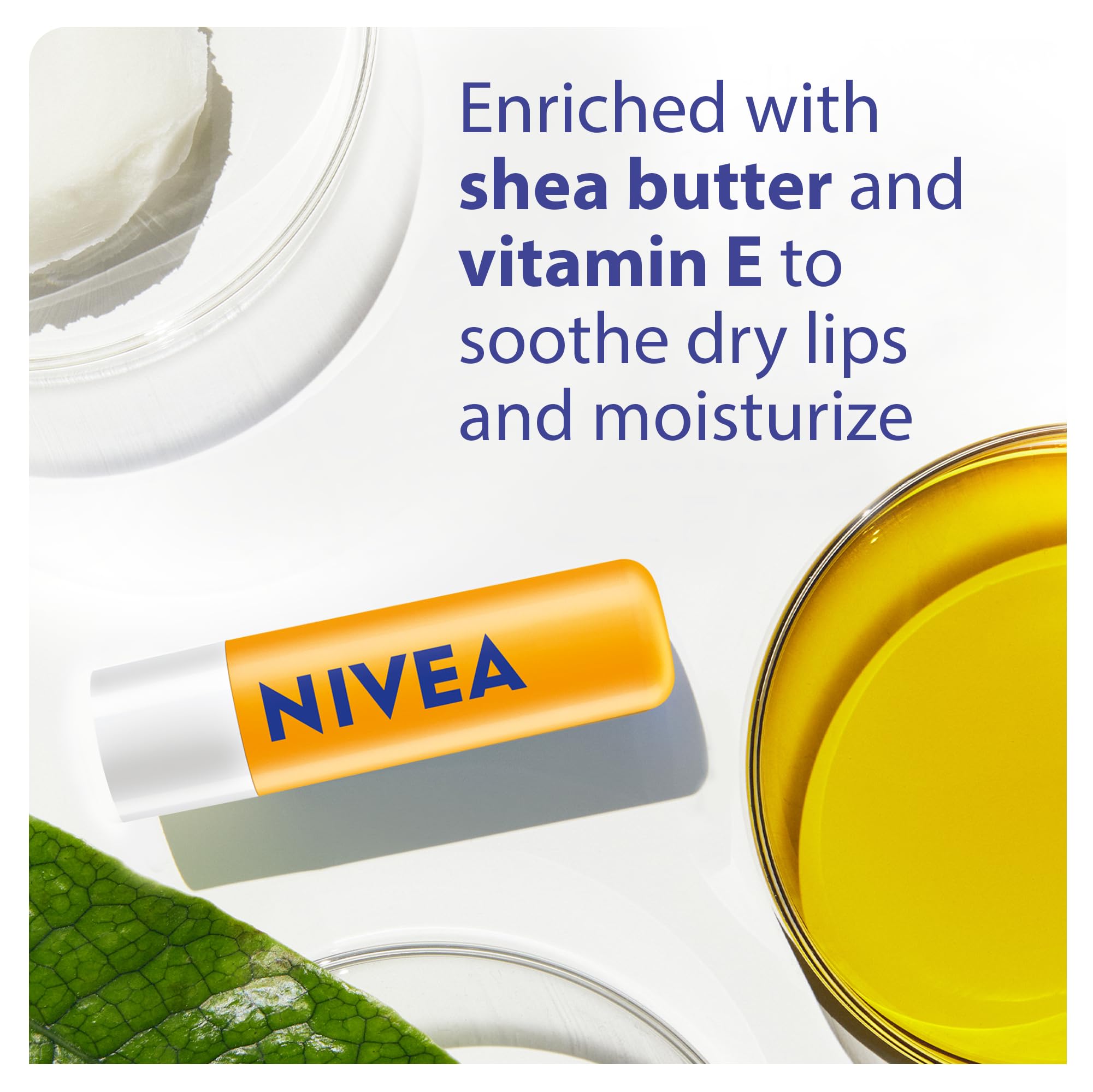 NIVEA bálsamo labial SPF30, envase práctico para bolso.