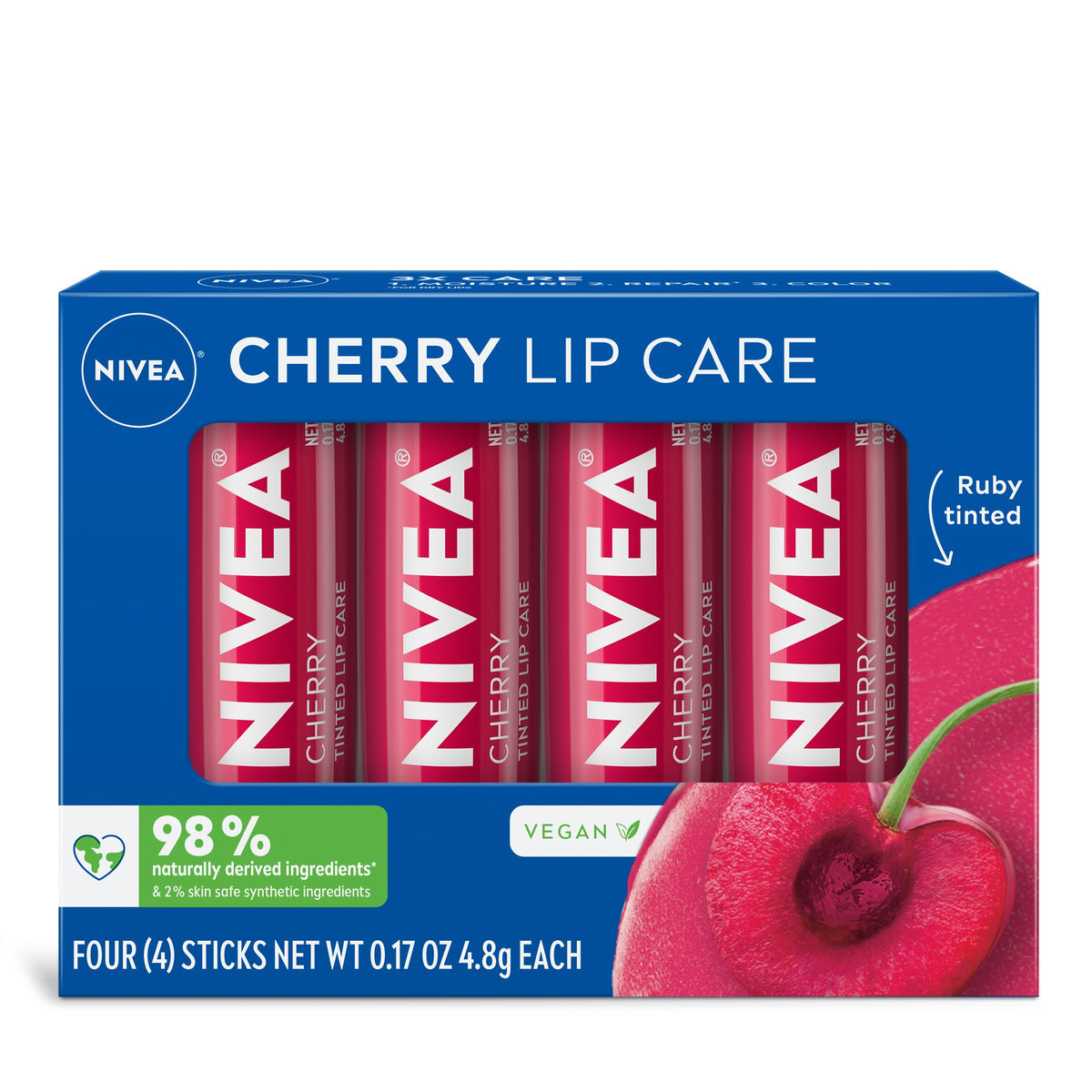 Bálsamo labial NIVEA Cereza en empaque compacto para uso diario.