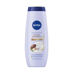 NIVEA gel-de-ducha en botella con cacao y manteca para hidratar la piel.