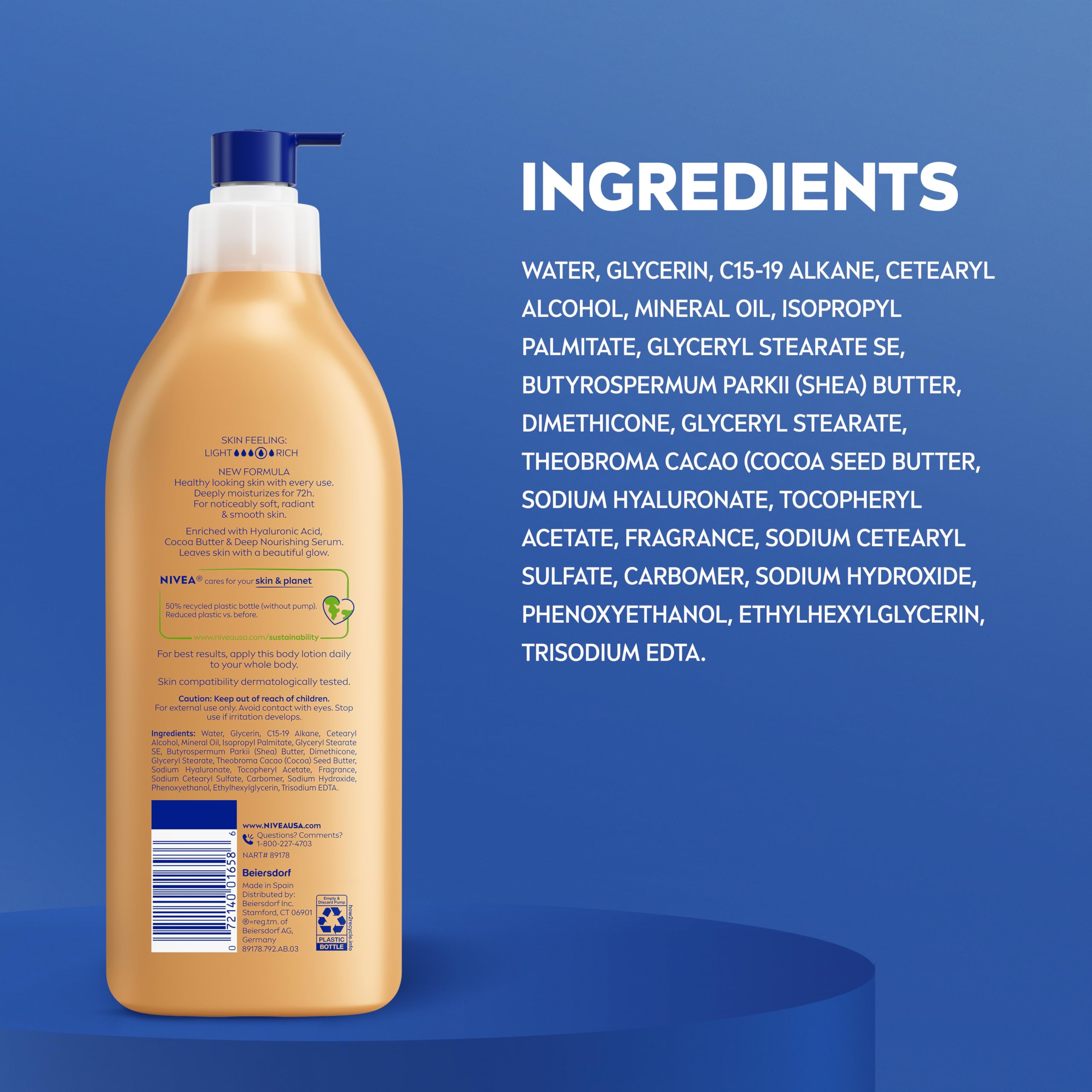 Packaging image highlighting 50 percent recycled plastic bottle