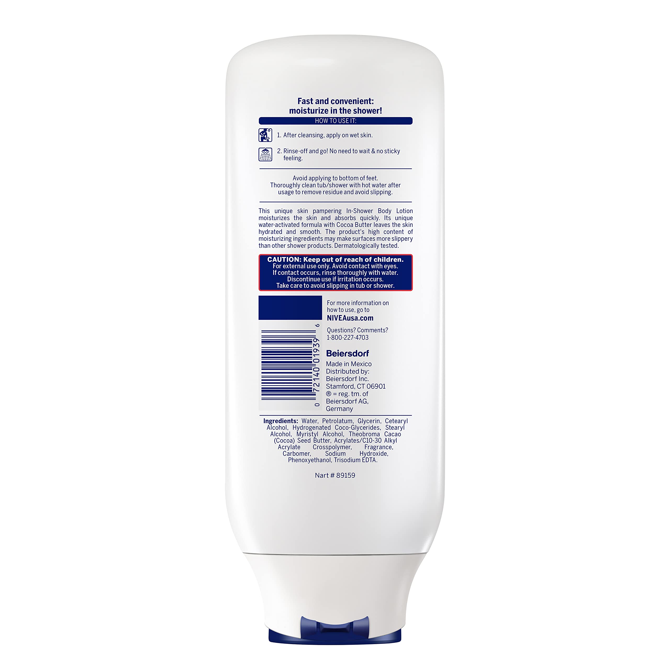 Conjunto de tres botellas de manteca cacao para ducha de NIVEA.