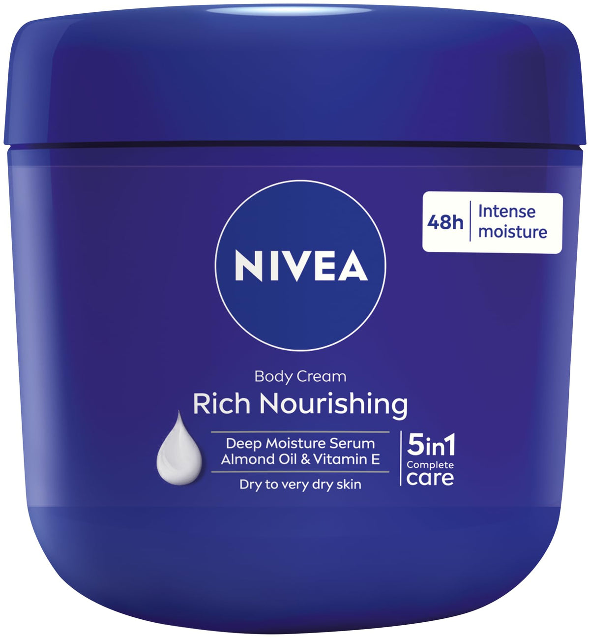 NIVEA crema corporal nutritiva con aceite de almendra en frasco, hidratación profunda.