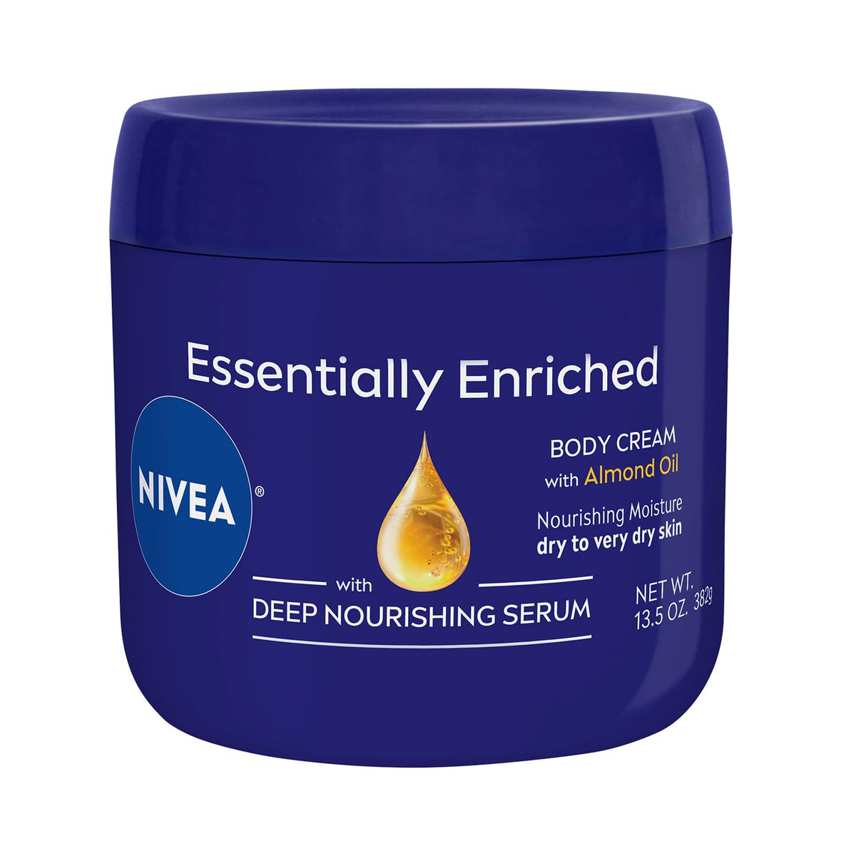 NIVEA crema cuerpo enriquecida para piel seca, frasco; hidratación profunda.