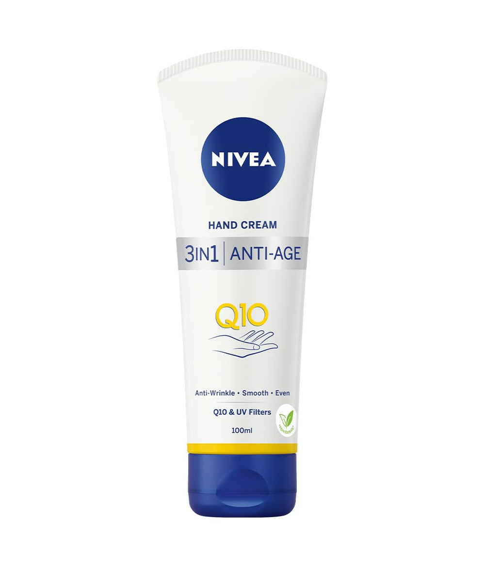NIVEA crema de manos rejuvenecedora Q10 con textura suave para uso diario.