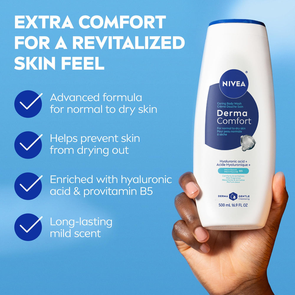NIVEA Derma Comfort textura cremosa del gel que suaviza la piel tras el baño.