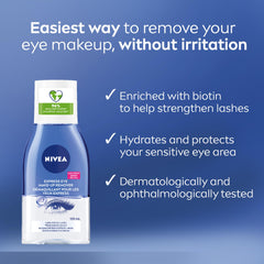 NIVEA Desmaquillante de ojos, agua micelar visible, desmaquilla eficazmente y deja sensación suave.