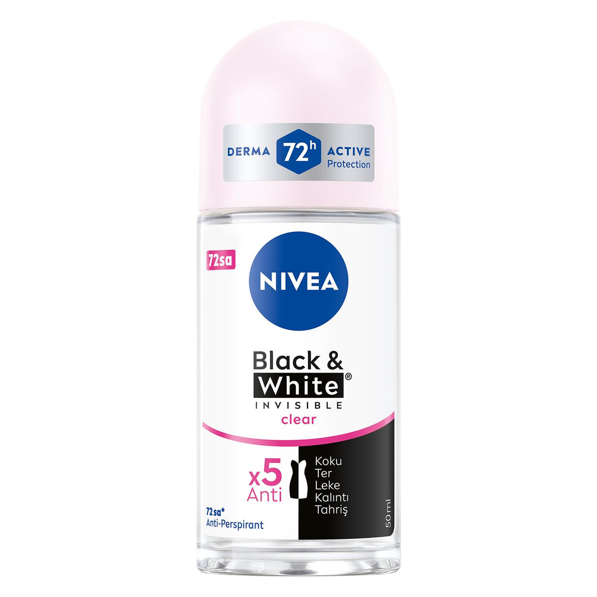 NIVEA desodorante en botella, vista frontal, protege contra manchas en la ropa.