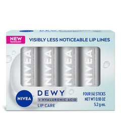 NIVEA Dewy Lip Care four-pack tubes ready for daily hydration.