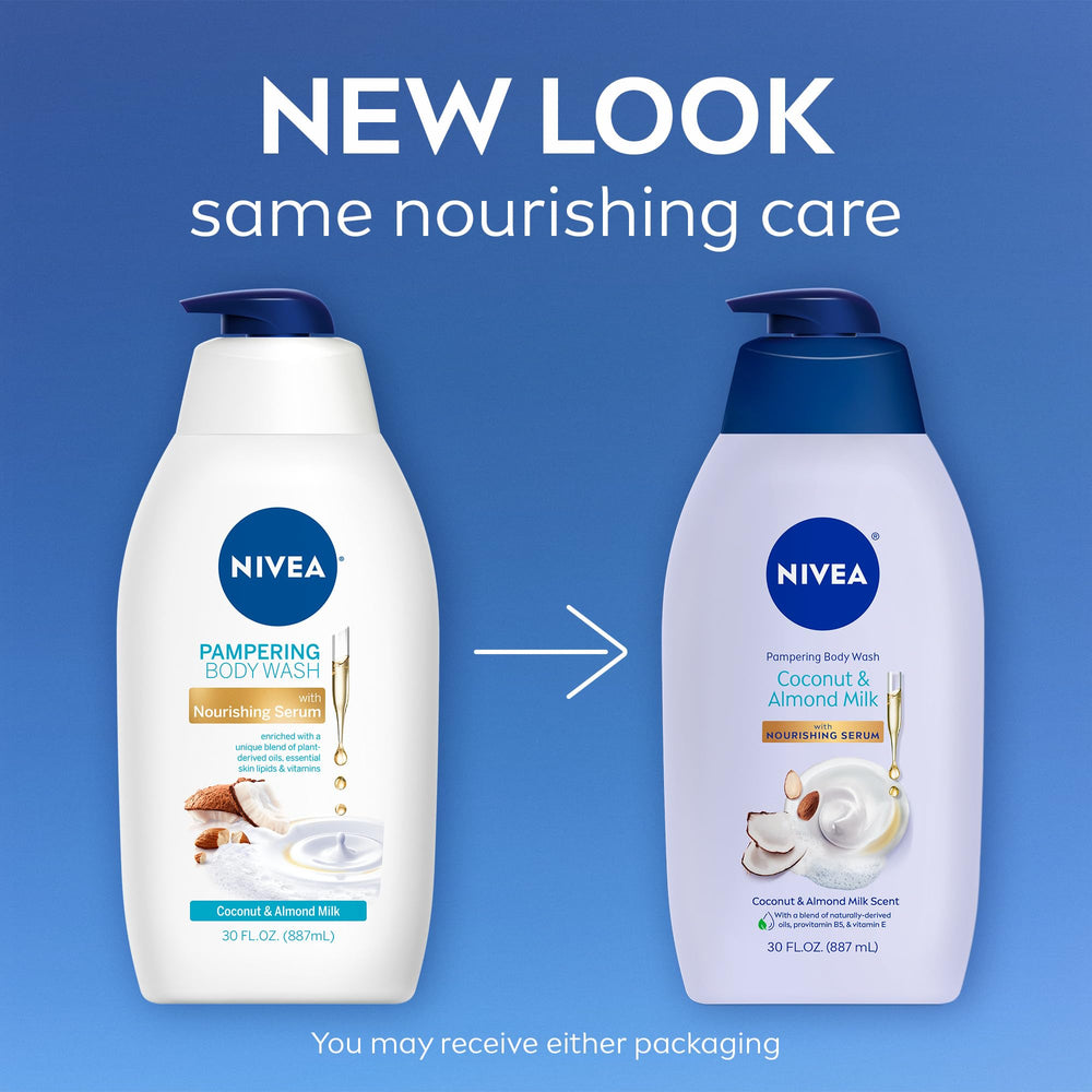 NIVEA ducha hidratante con serum nutritivo en frasco, uso diario recomendado.