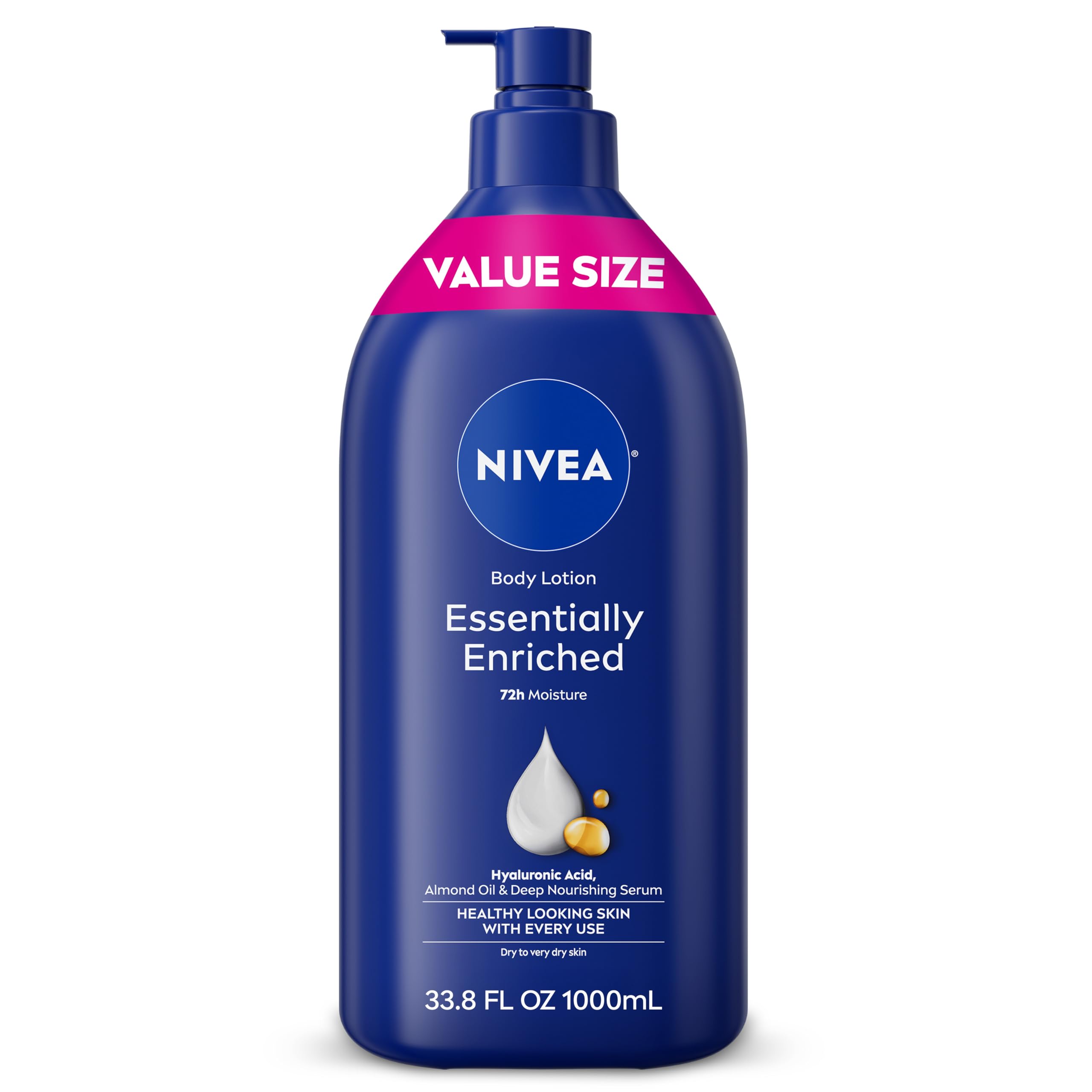 NIVEA Esencialmente Enriquecida, bote-pompa, hidratación prolongada para piel seca.