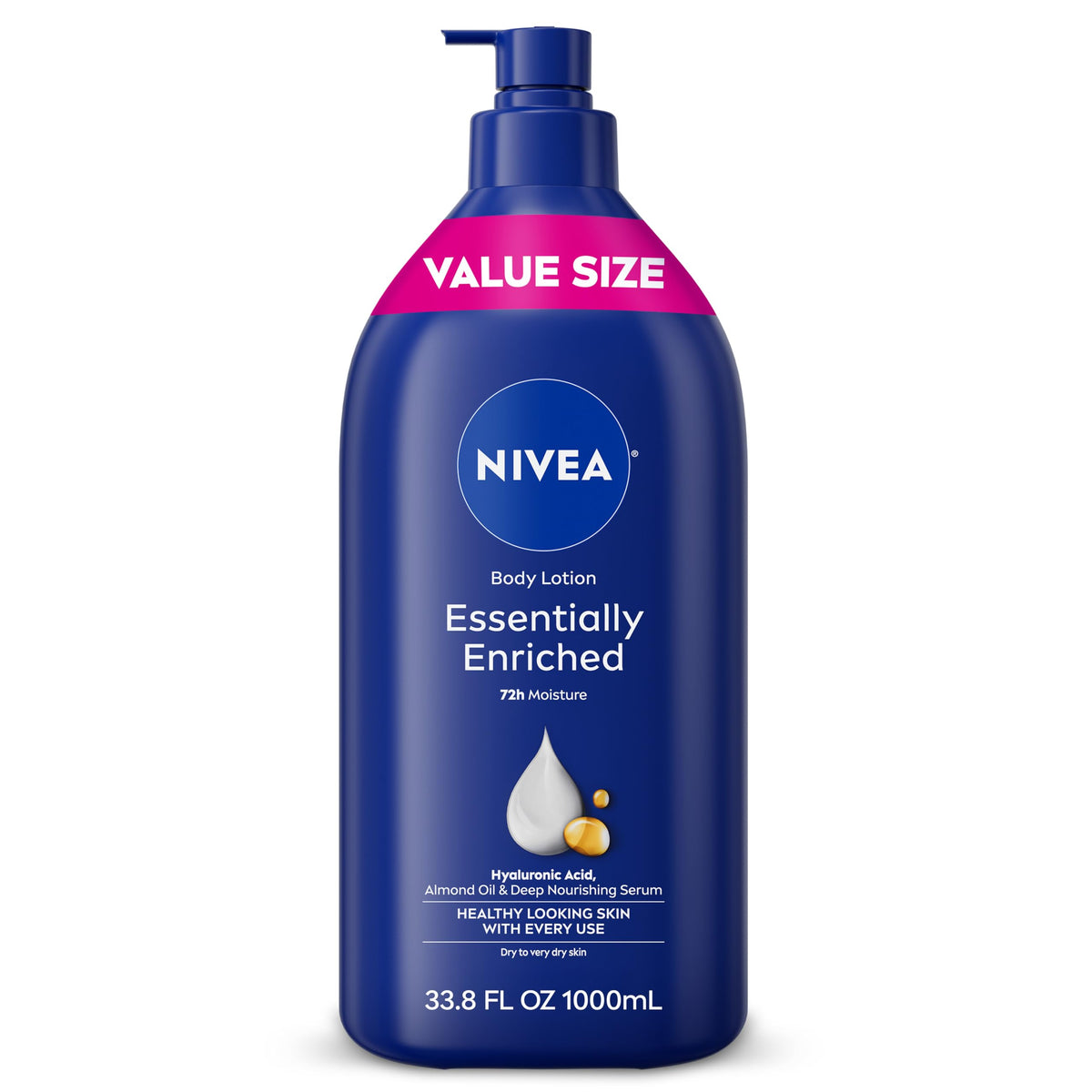 NIVEA Esencialmente Enriquecida, bote-pompa, hidratación prolongada para piel seca.