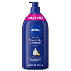 NIVEA Esencialmente Enriquecida, bote-pompa, hidratación prolongada para piel seca.