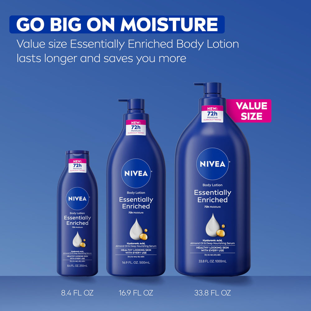 NIVEA Esencialmente Enriquecida, dispensador de bomba facilita su uso diario.