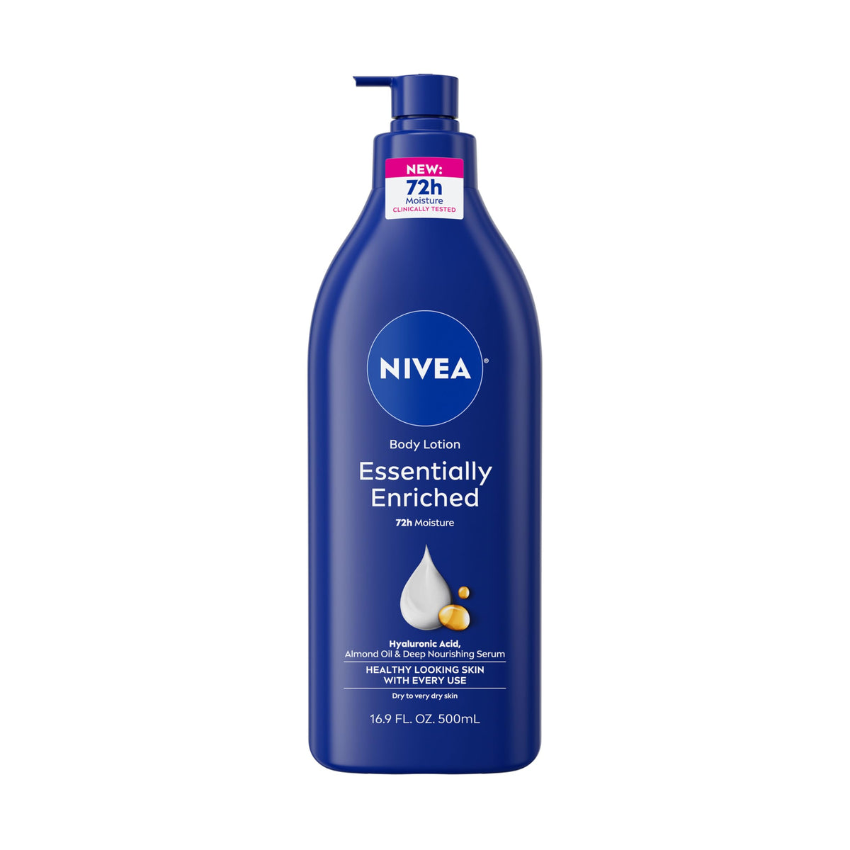 NIVEA Essentially Enriched bottle with pump front for easy, mess-free moisturizing