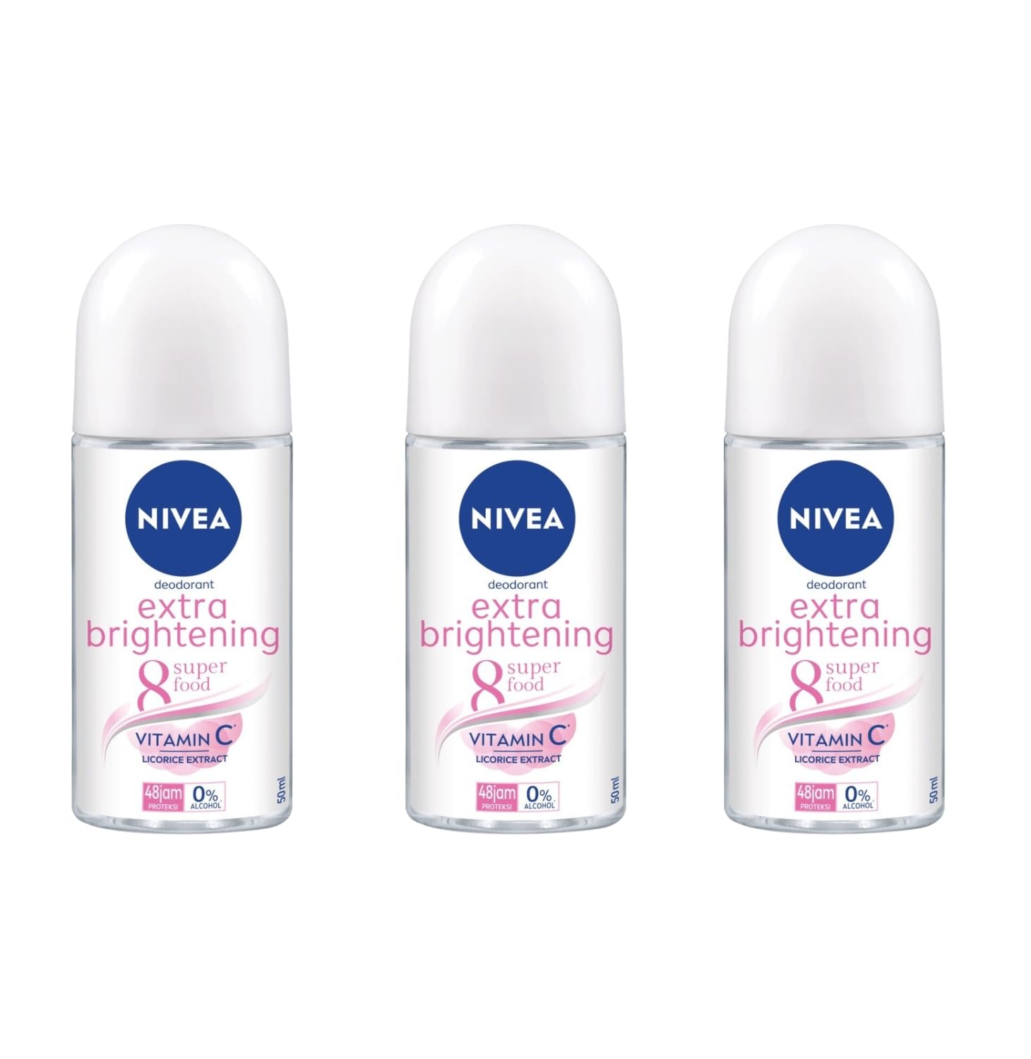 NIVEA Extra Brightening Flavor roll-on 3-pack front view for long-lasting freshness