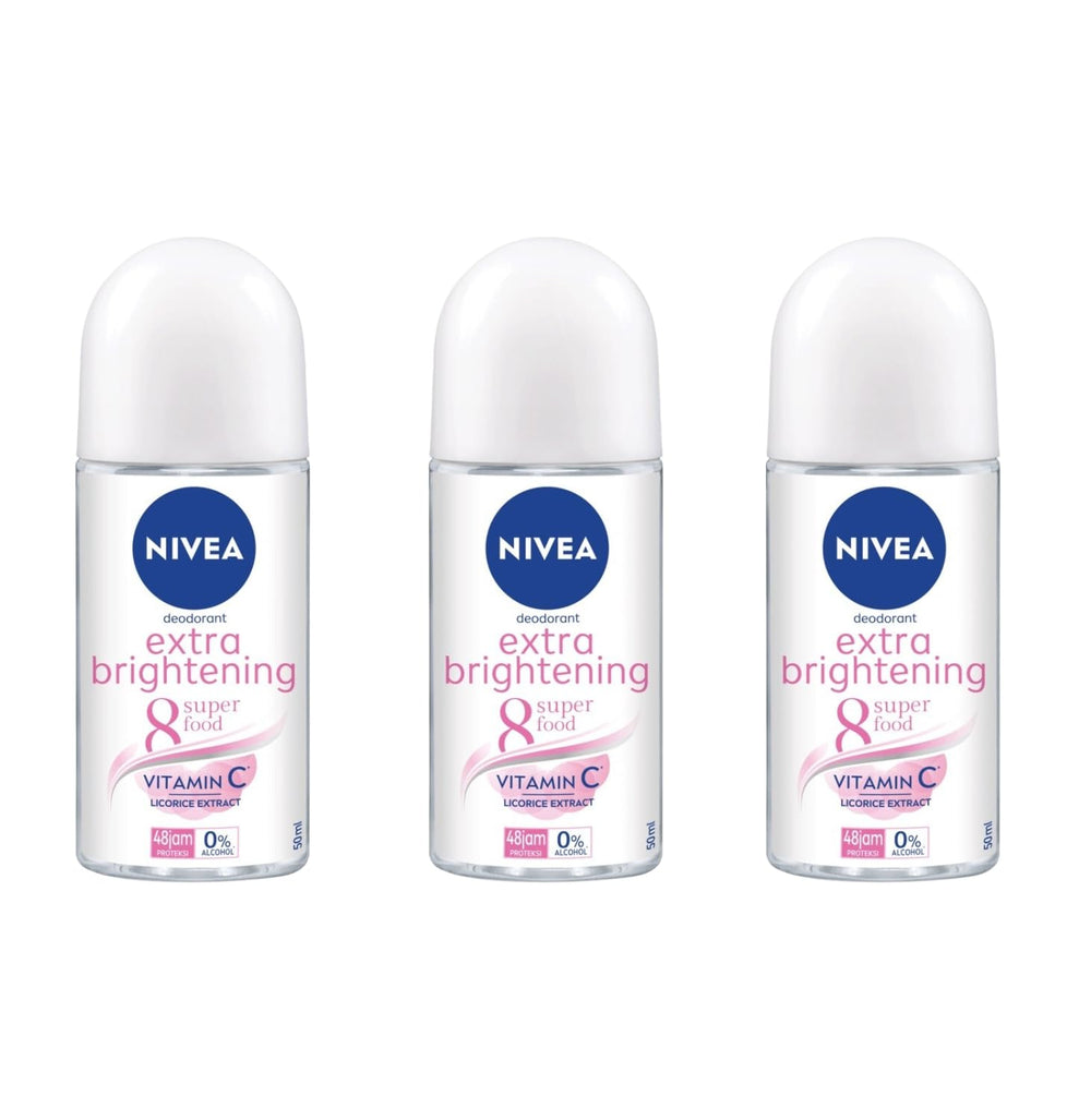 NIVEA Extra Brightening Flavor roll-on 3-pack front view for long-lasting freshness