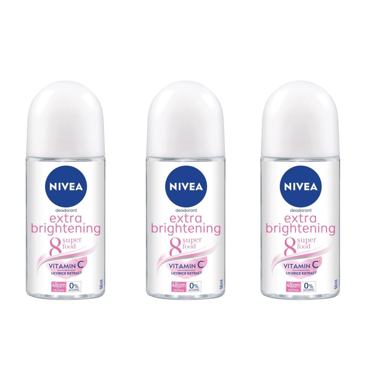NIVEA Extra Brightening Flavor roll-on 3-pack front view for long-lasting freshness
