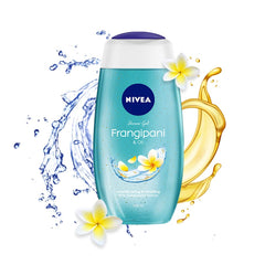 NIVEA gel de ducha Frangipani y Aceite, botella para piel suave.