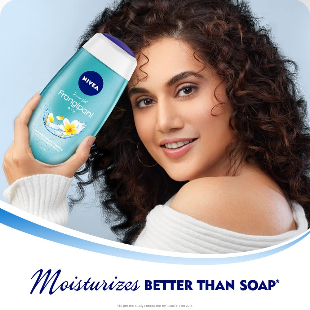 NIVEA Frangipani y Aceite, textura con perlas de cuidado para piel suave.