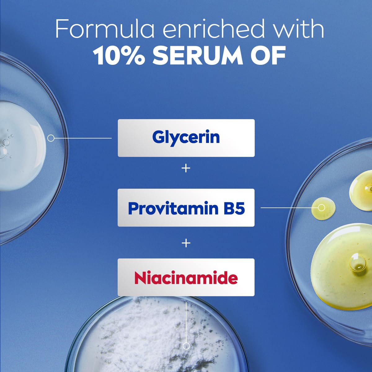 NIVEA Intense Healing contiene glicerina, provitamina B5 y niacinamida, ingredientes clave.