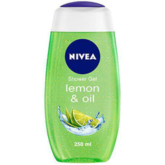 NIVEA Lemon and Oil Shower Gel bottle with refreshing citrus scent for daily cleansing.