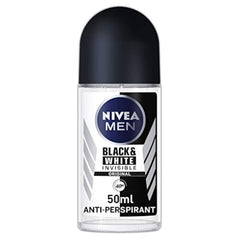 NIVEA MEN 48h Invisible Roll-On bottle shows clear formula reducing residue on fabrics
