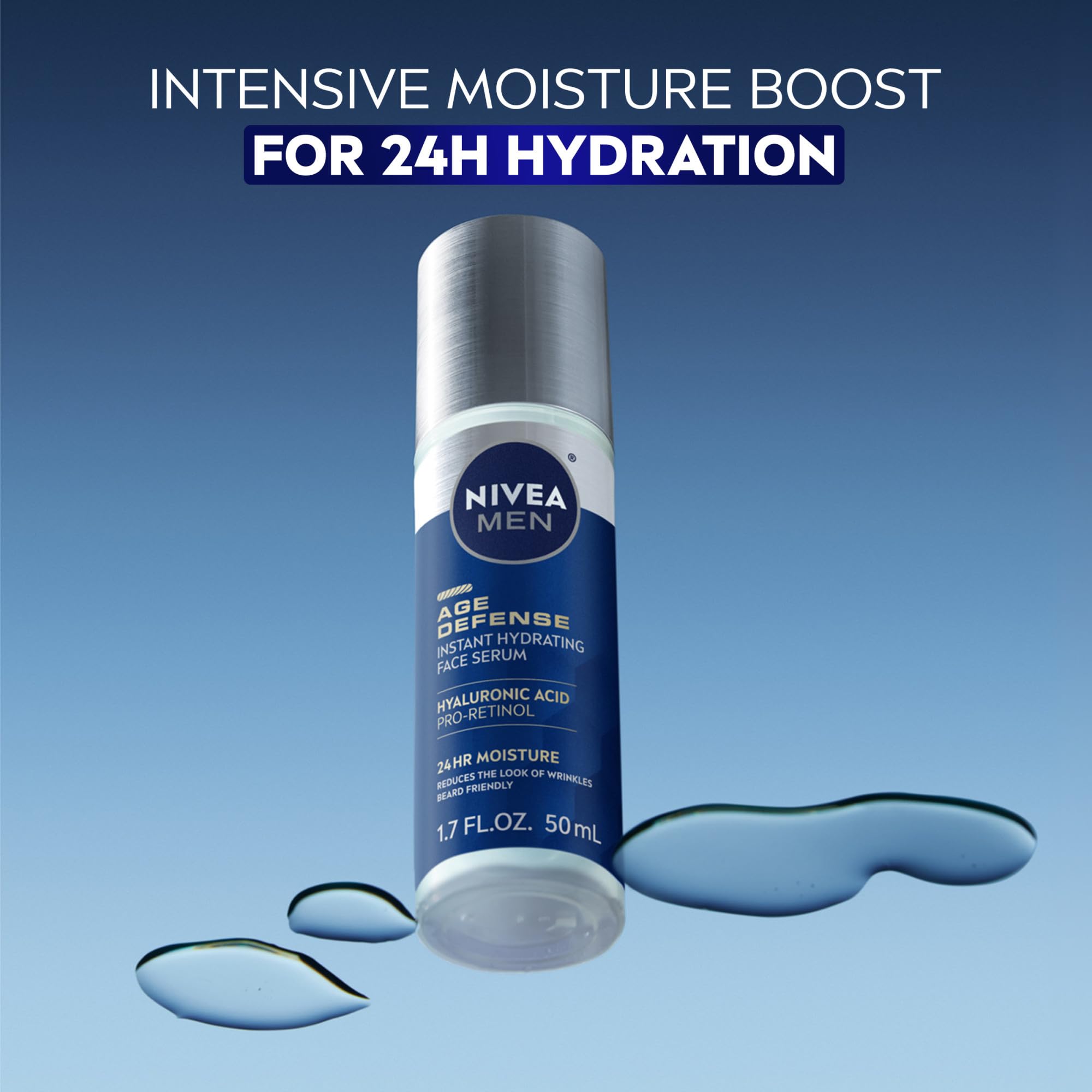 Aplicación nocturna del suero NIVEA MEN Age Defense para piel rejuvenecida.