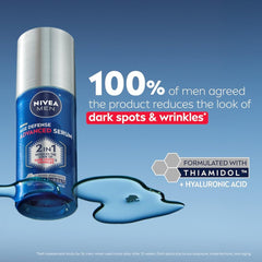 NIVEA MEN Age Defense Serum: etiqueta Thiamidol destacada para corrección de manchas.