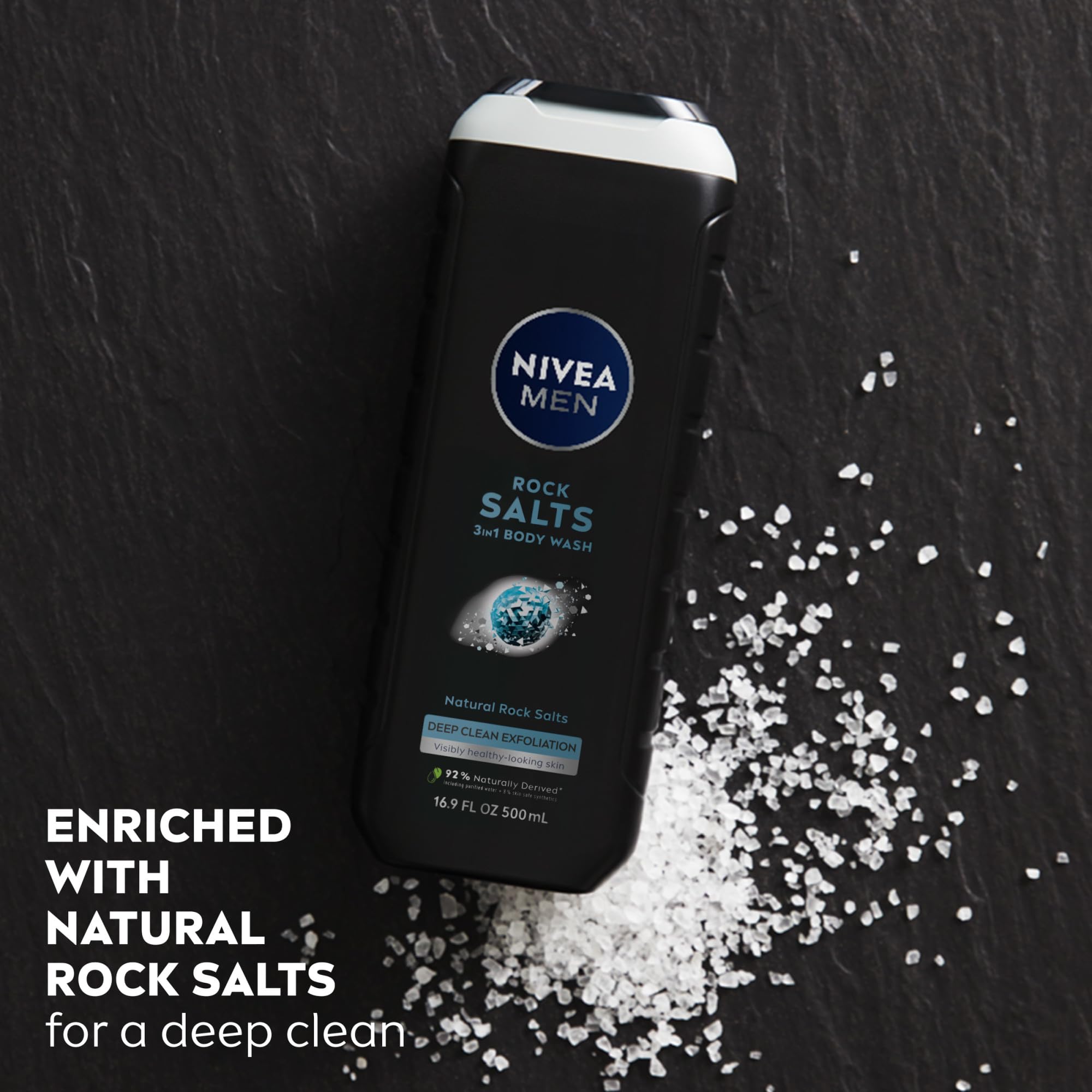 Close-up of scrub particles for effective exfoliation during shower.