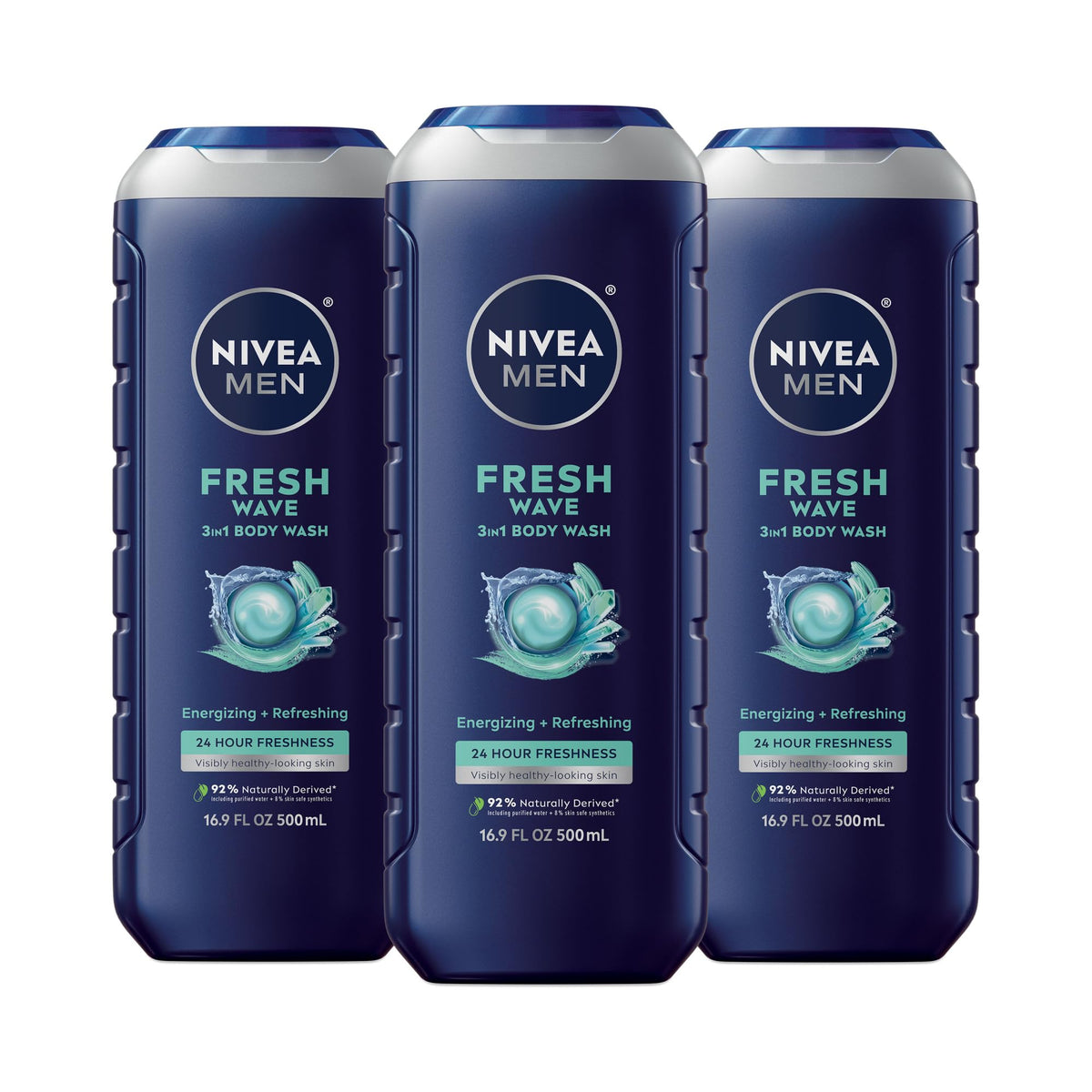 NIVEA MEN Fresh Wave: botella Mentol vista frontal para una ducha refrescante.