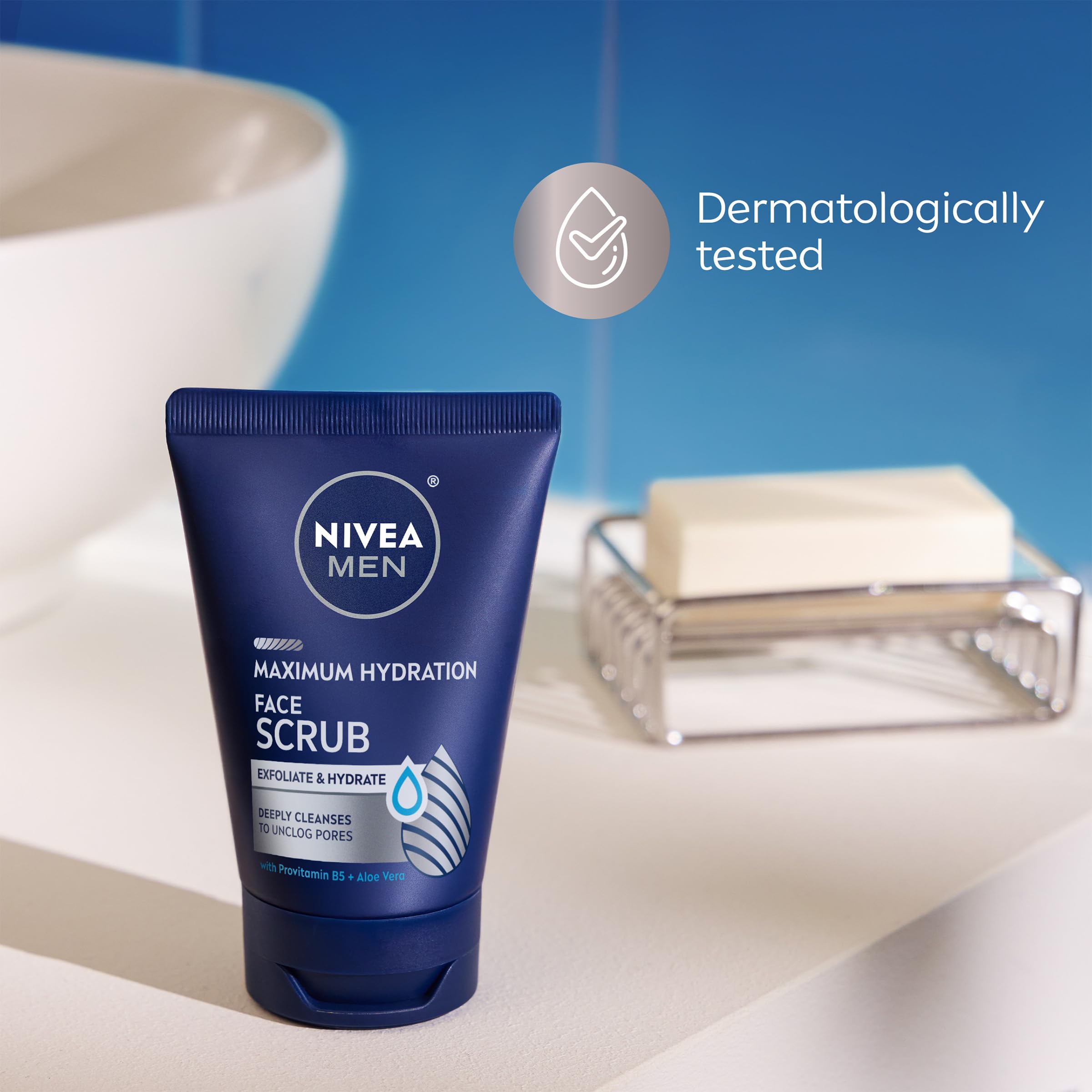 Hydration-focused routine visual suggesting healthy-looking skin with NIVEA MEN.