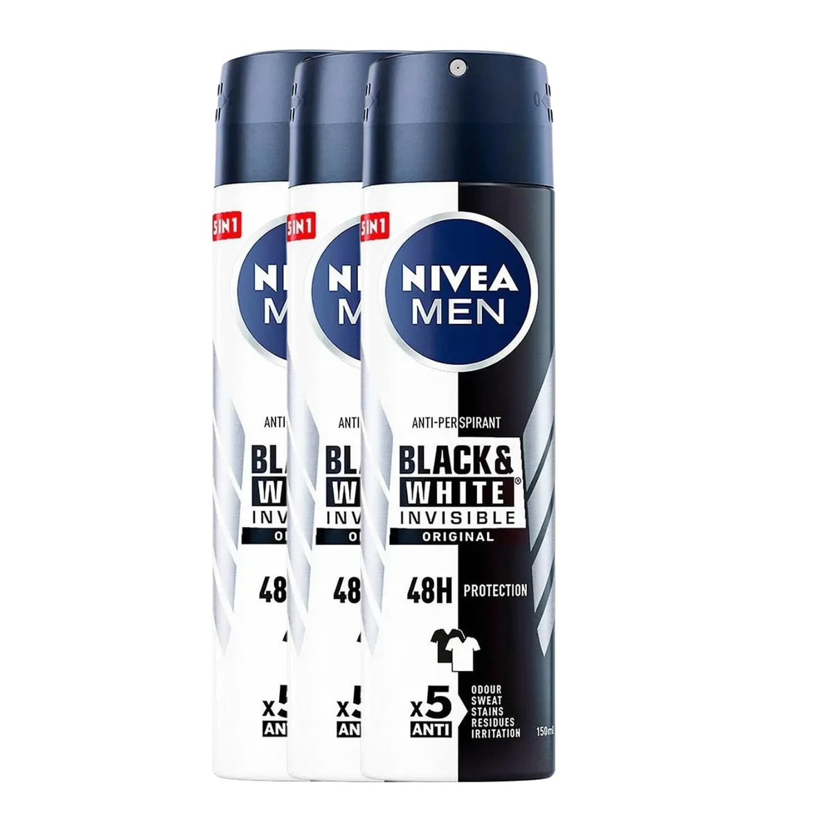 NIVEA Men Invisible spray protects black and white fabrics with a clean, quick-dry formula.