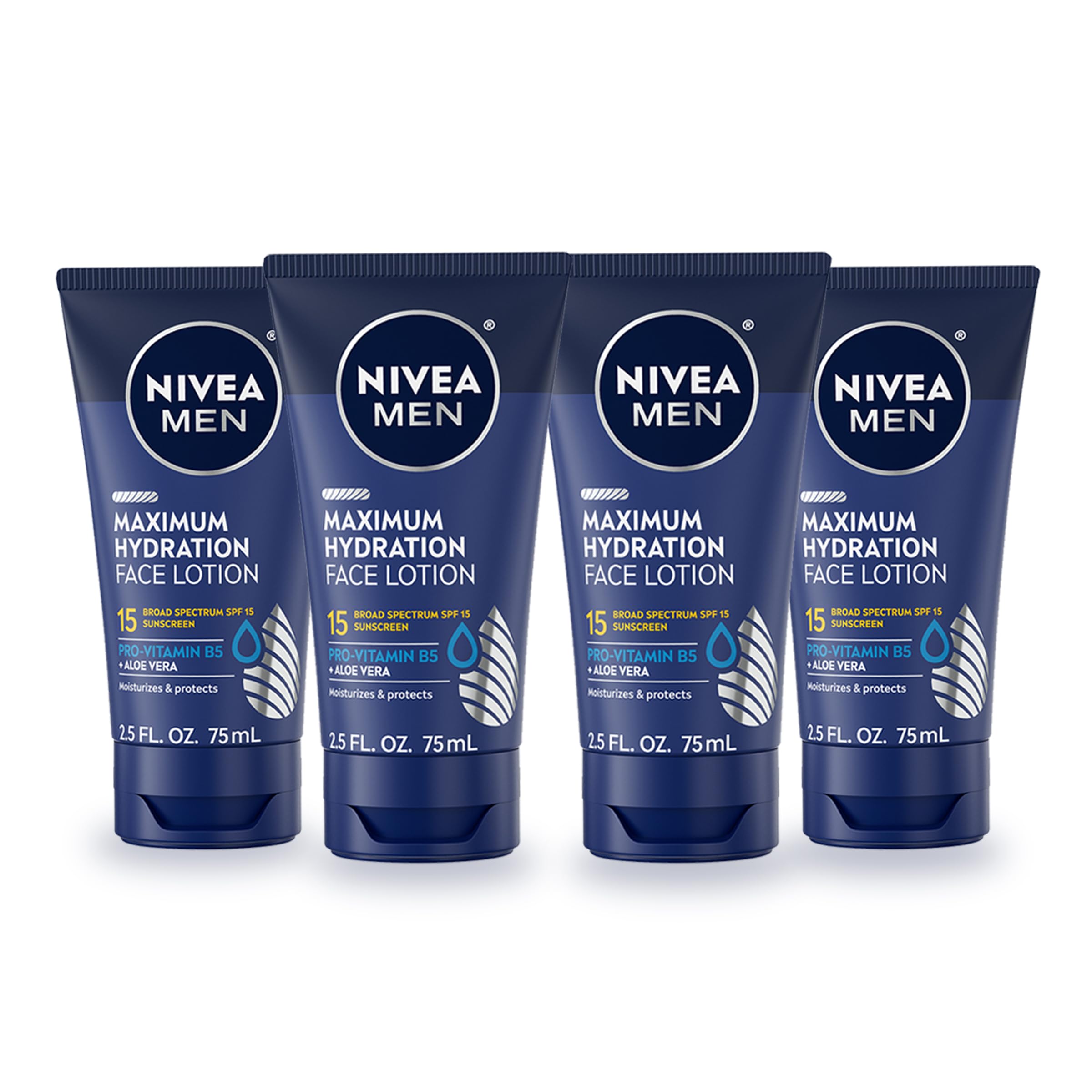NIVEA MEN Maximum Hydration Face Lotion SPF 15 tubes, ready for daily moisture and sun protection.