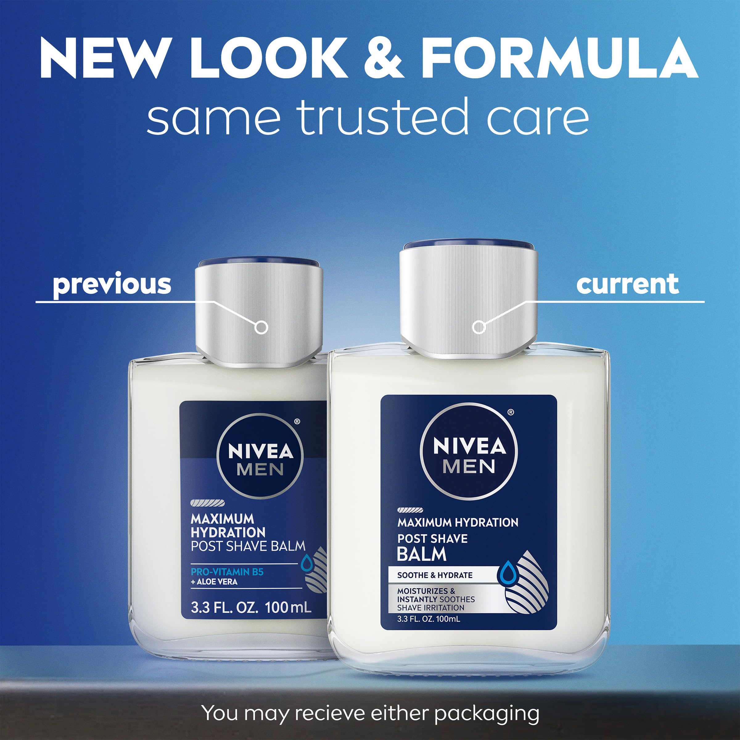 NIVEA MEN bottle closeup shows fast absorbing formula for non-greasy skin