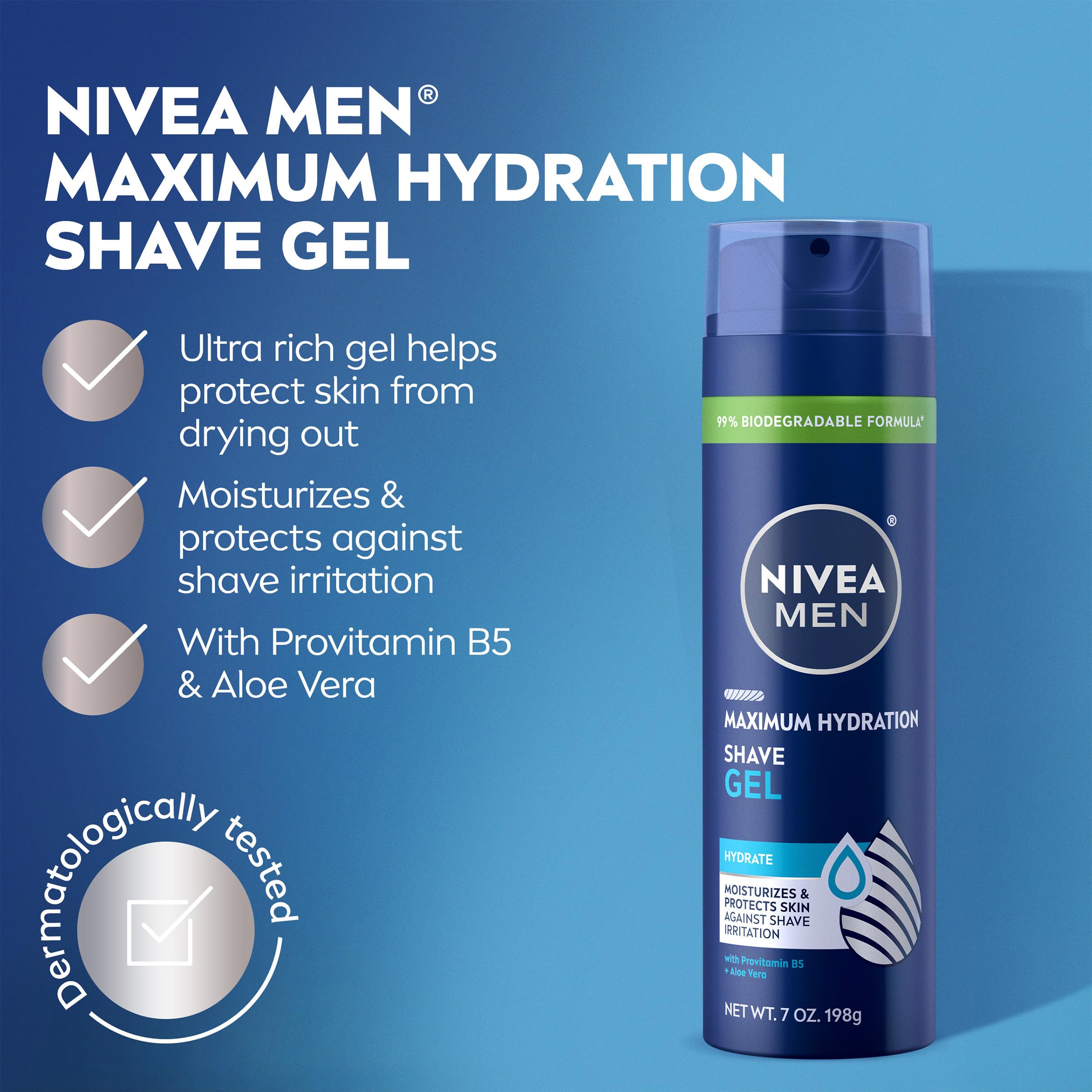 NIVEA MEN Maximum Hydration Shave Gel Aloe Vera formula ready to hydrate skin.