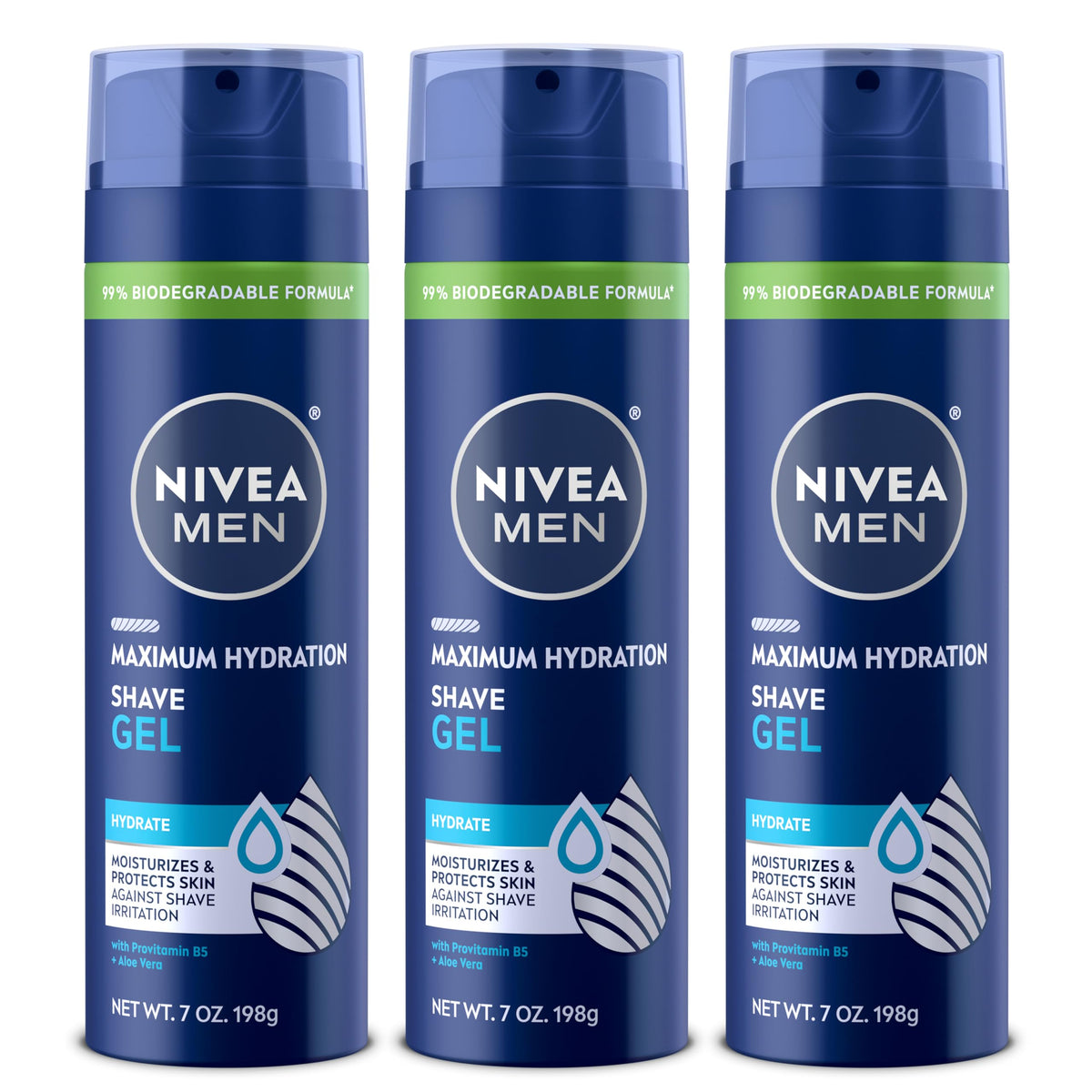 NIVEA MEN Maximum Hydration Shave Gel can pack three for budget-friendly grooming.