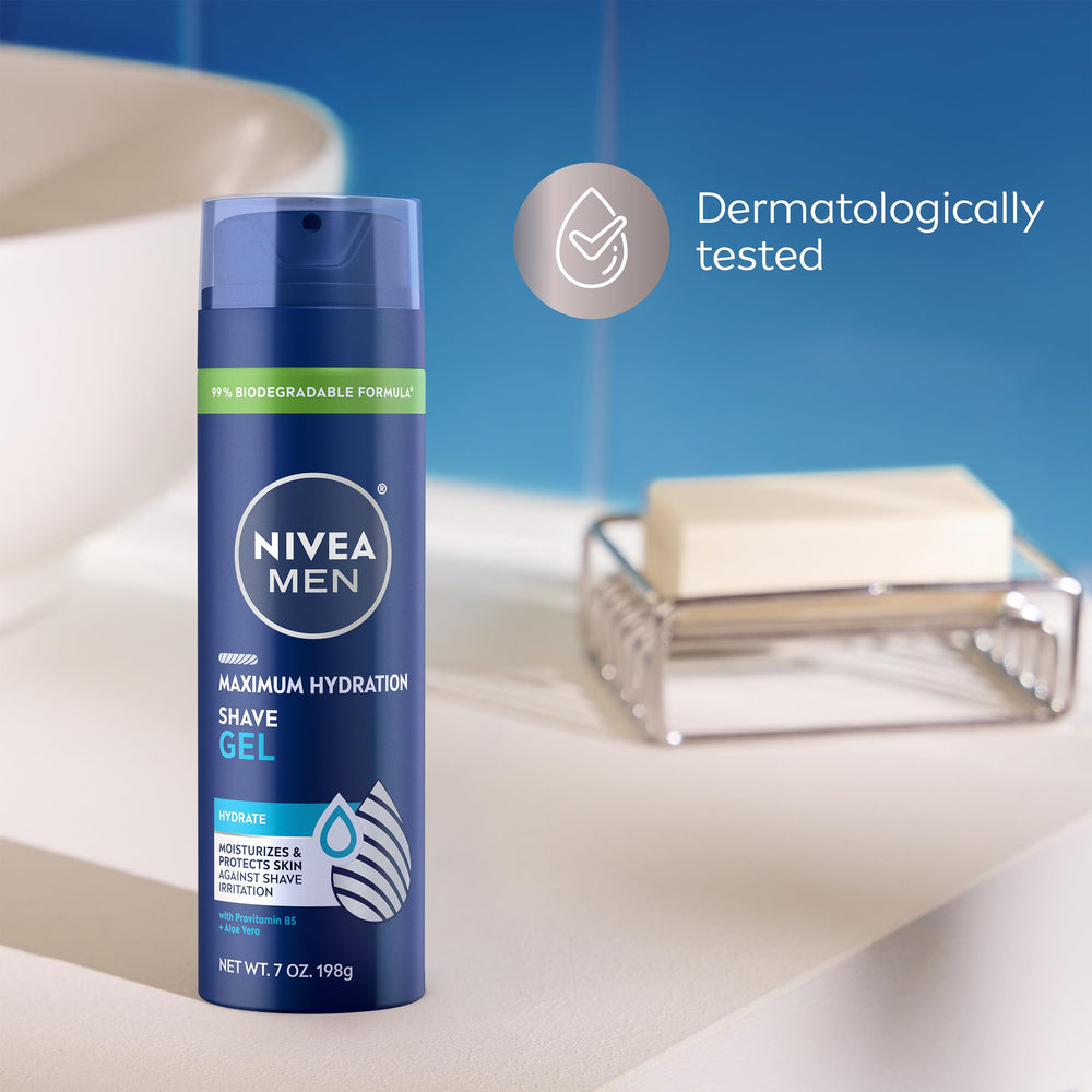 NIVEA MEN Maximum Hydration Shave Gel dermatologically tested for skin compatibility.