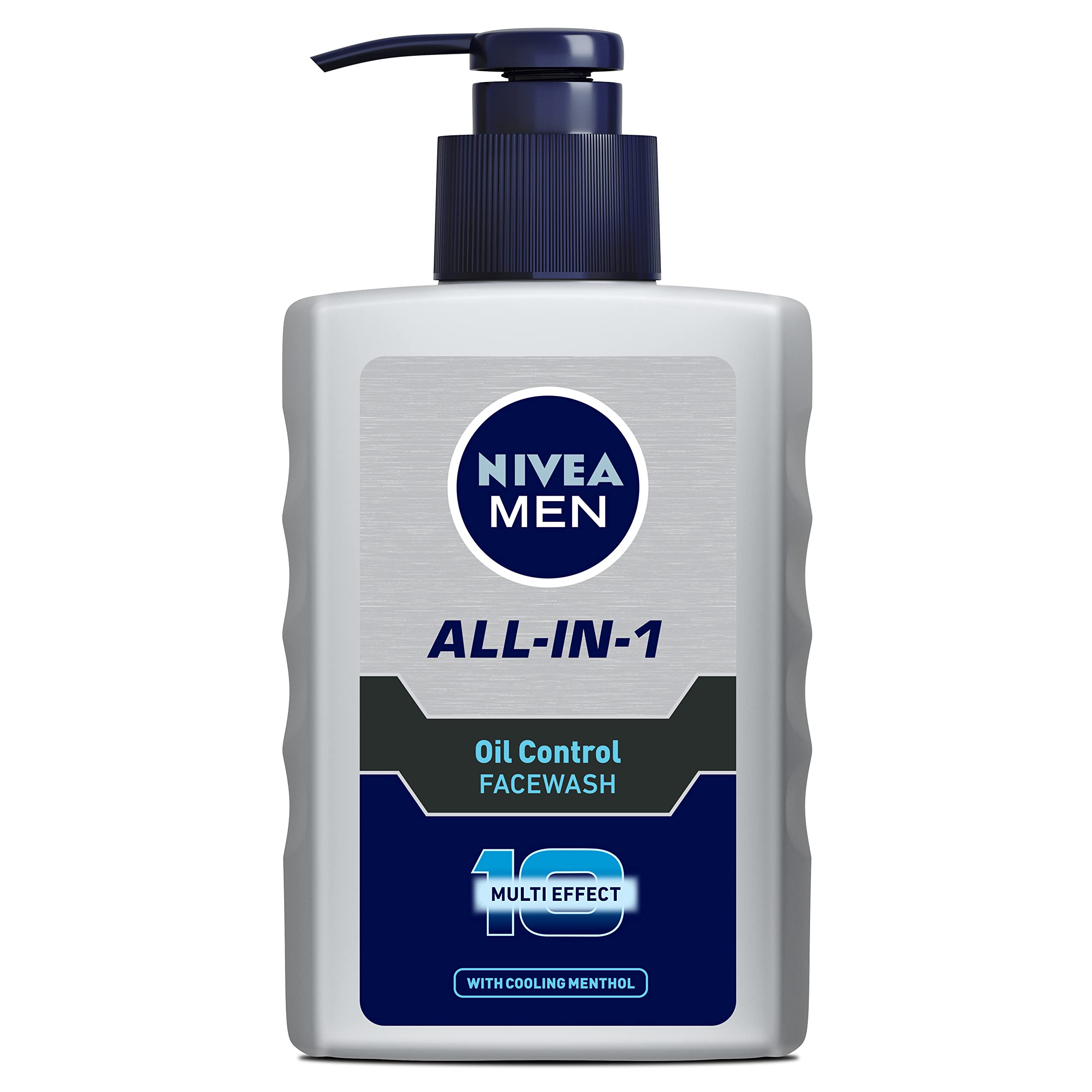 NIVEA Men oil-control all-in-one face wash in pump pack for daily cleansing.