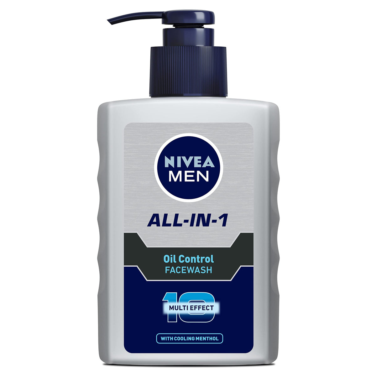 NIVEA Men oil-control all-in-one face wash in pump pack for daily cleansing.