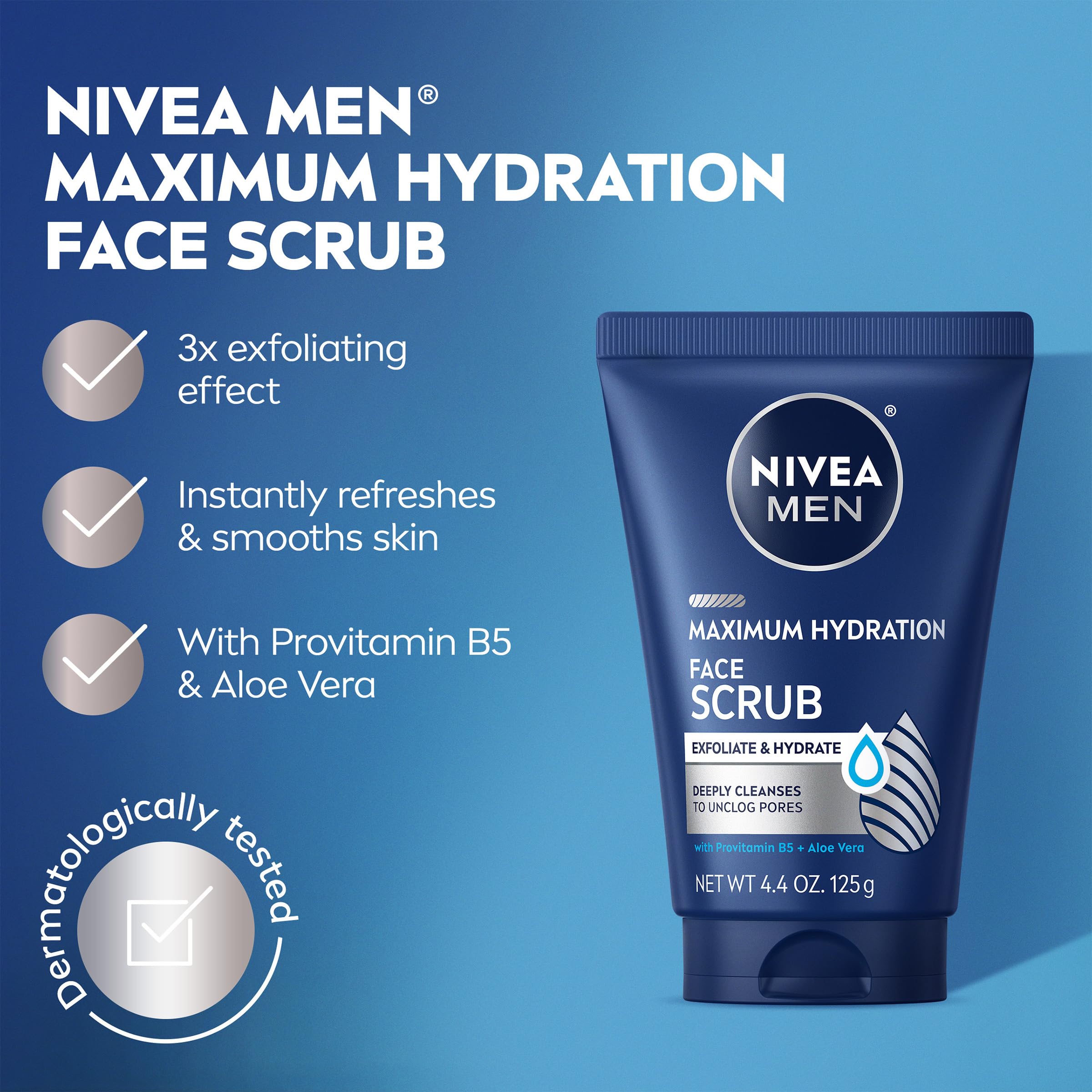 NIVEA MEN Provitamin B5 and Aloe Vera formula highlighting hydration benefits.