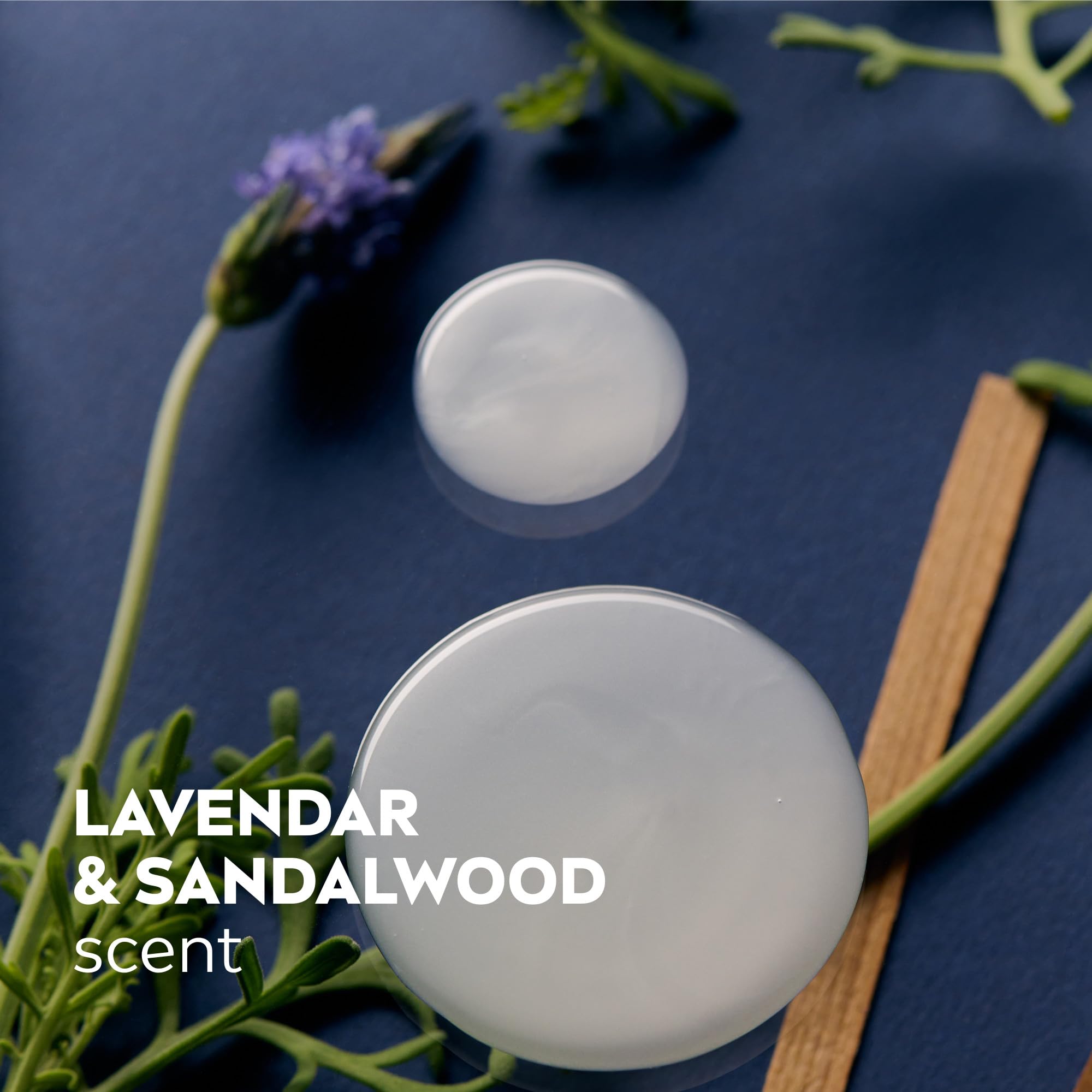 Lifestyle shower scene conveying a relaxing mood with lavender-sandalwood