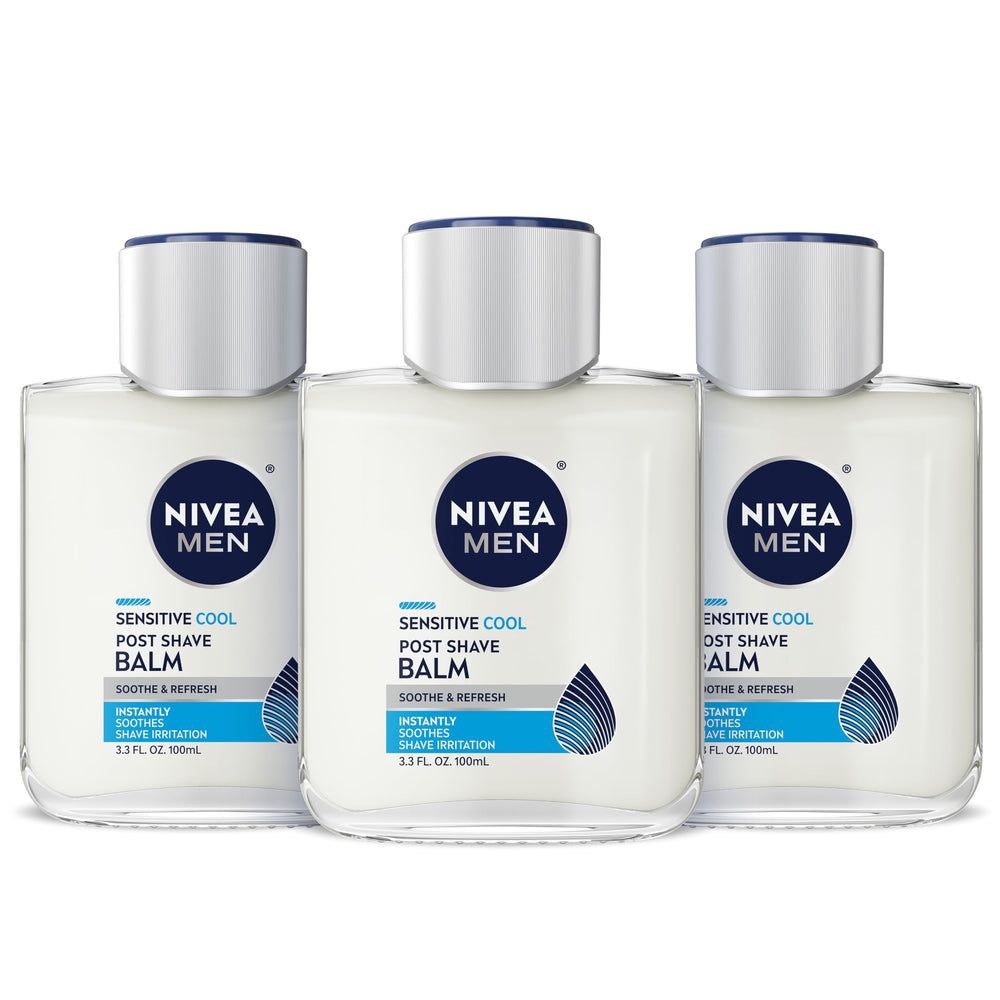 NIVEA MEN Sensitive Cool Post Shave Balm bottle for cooling hydration after shaving.